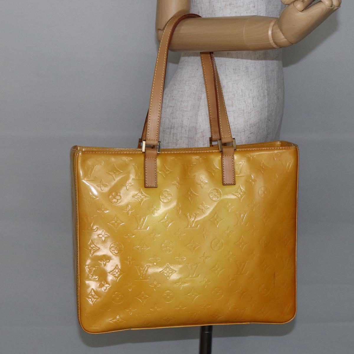 LOUIS VUITTON Monogram Vernis Columbus Tote Bag Lime Yellow M91047 Auth ep11160