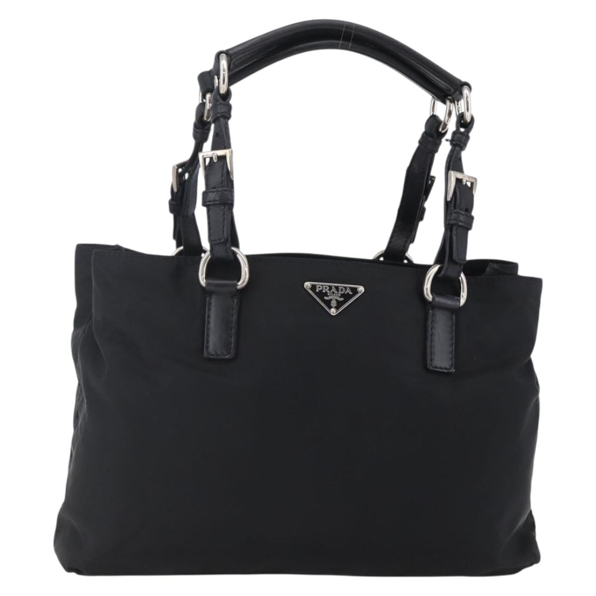 PRADA Hand Bag Nylon Black Silver Auth ep11161