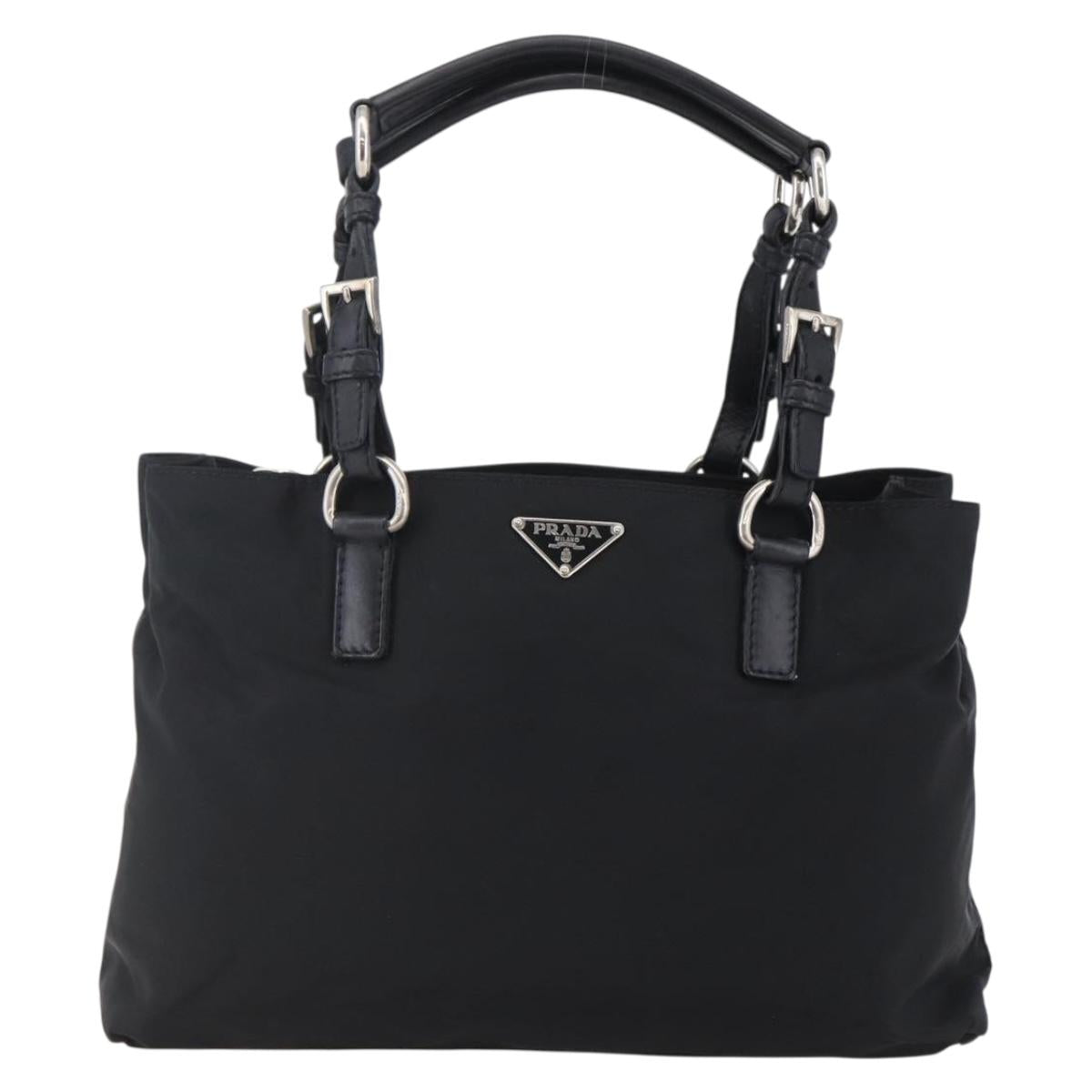 PRADA Hand Bag Nylon Black Silver Auth ep11161