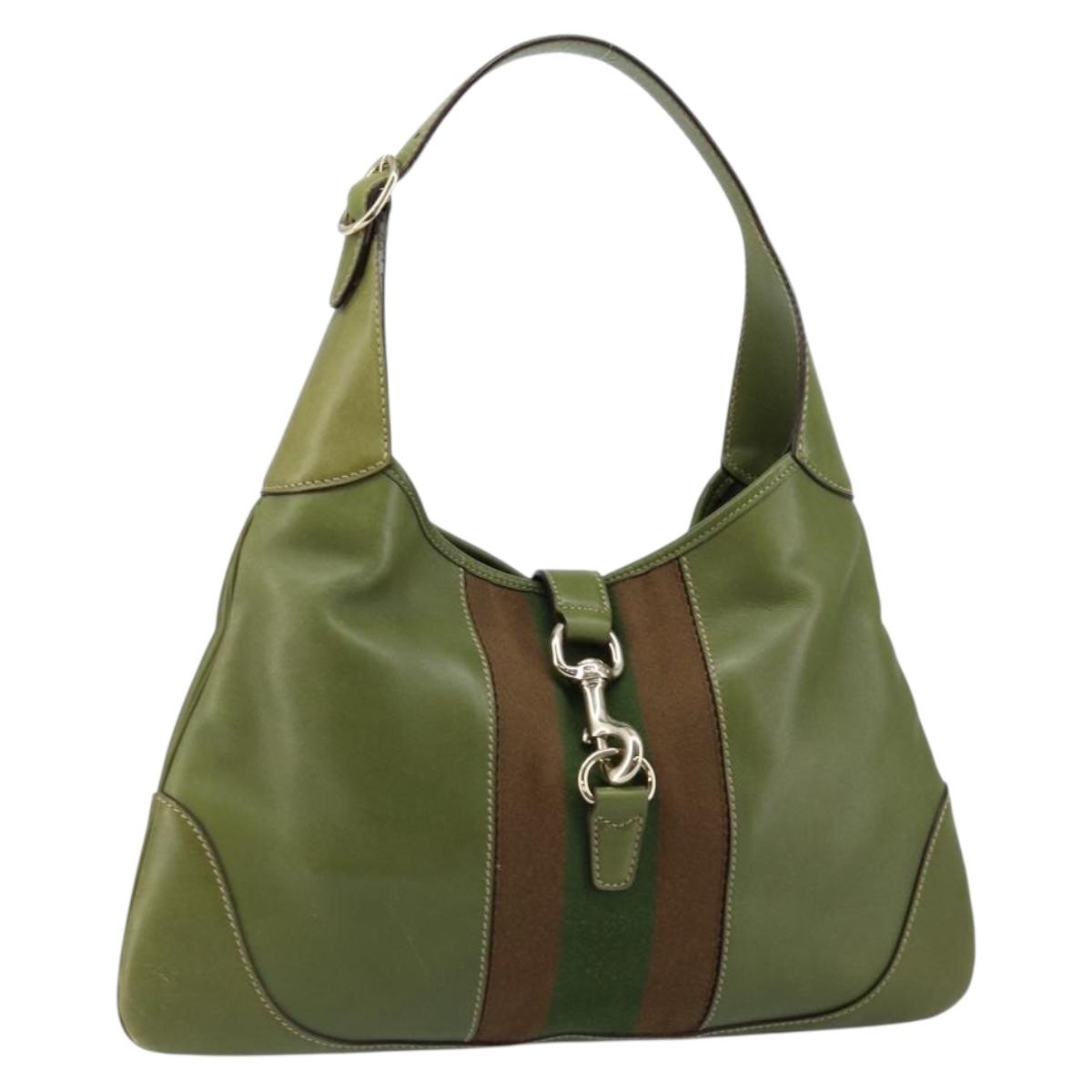GUCCI Sherry Line Jackie Shoulder Bag Leather Green Brown Auth ep11162