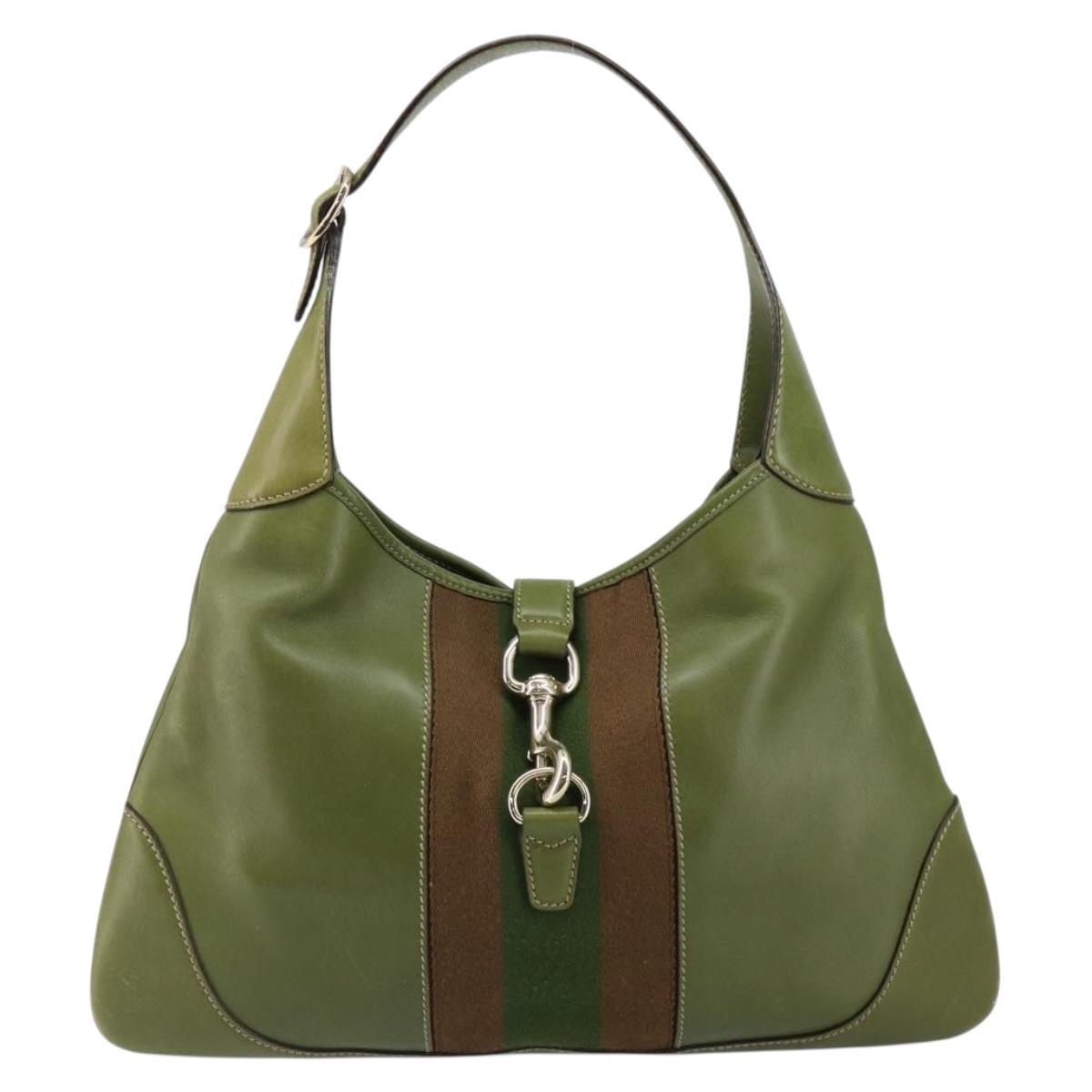 GUCCI Sherry Line Jackie Shoulder Bag Leather Green Brown Auth ep11162