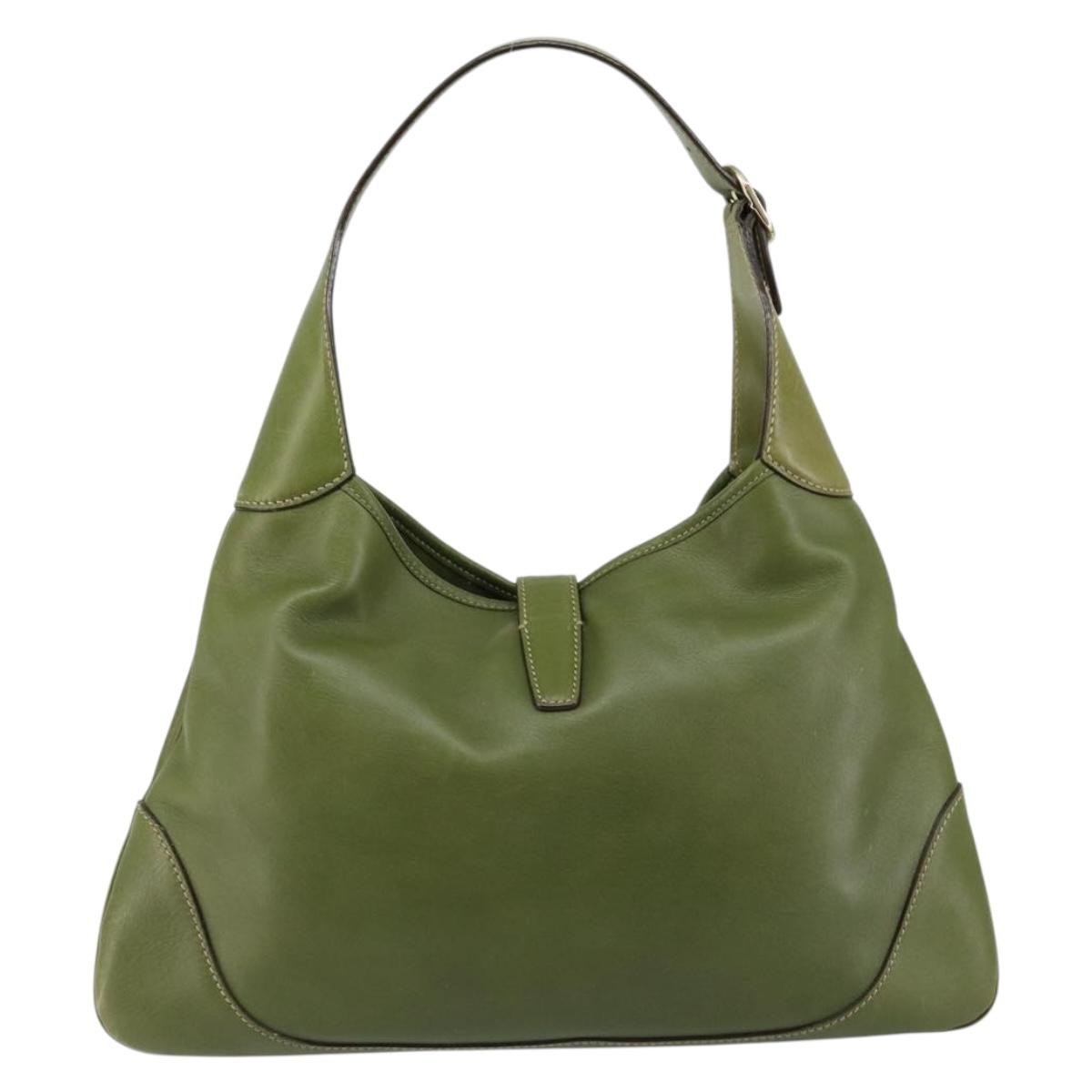 GUCCI Sherry Line Jackie Shoulder Bag Leather Green Brown Auth ep11162