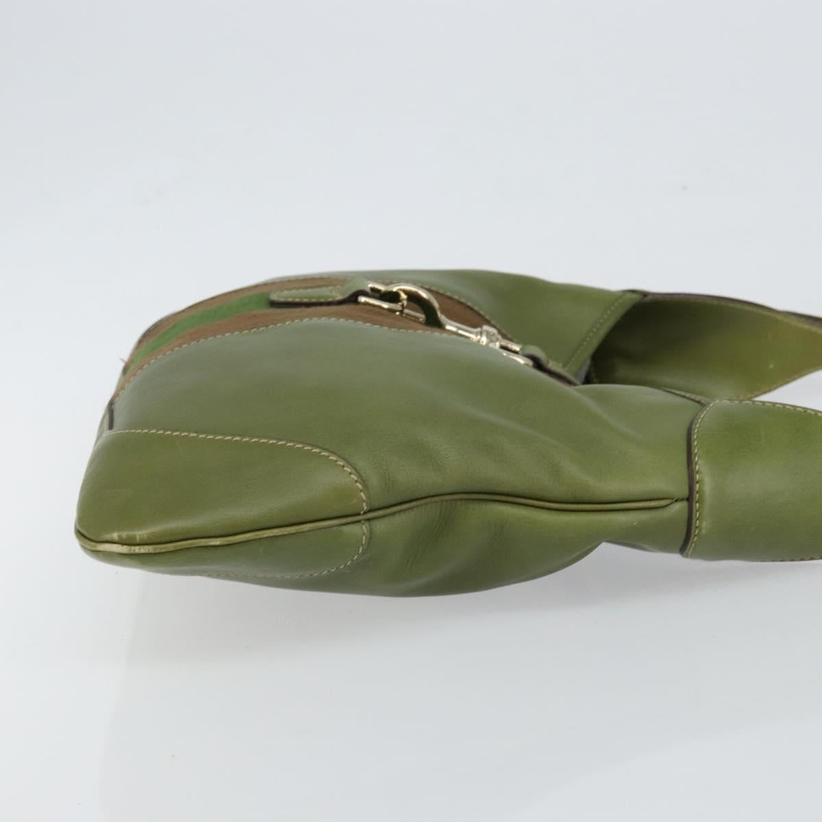 GUCCI Sherry Line Jackie Shoulder Bag Leather Green Brown Auth ep11162