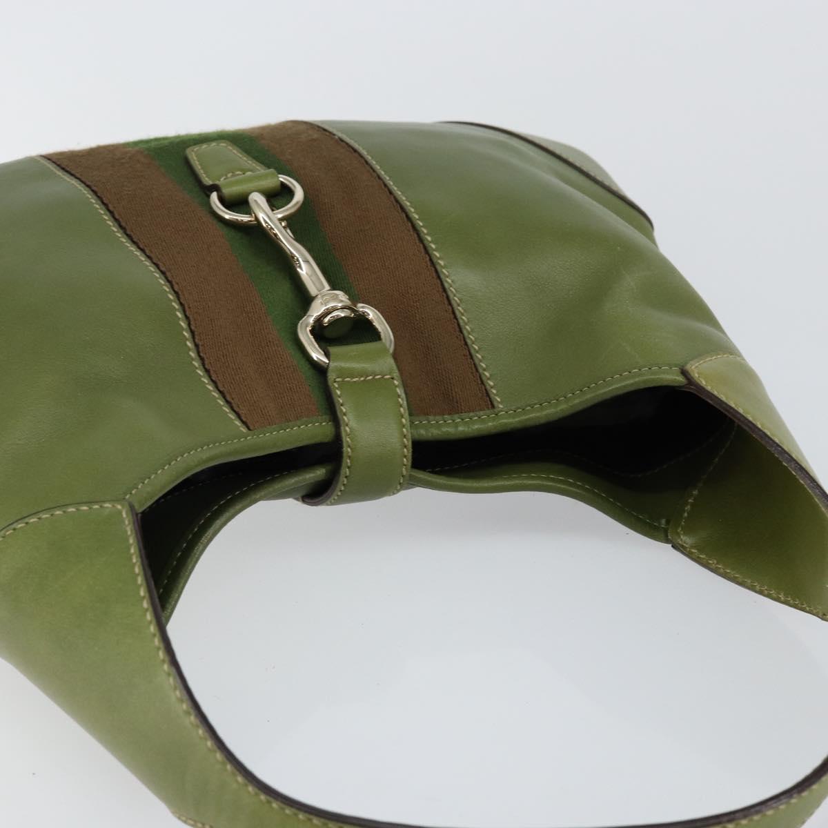 GUCCI Sherry Line Jackie Shoulder Bag Leather Green Brown Auth ep11162