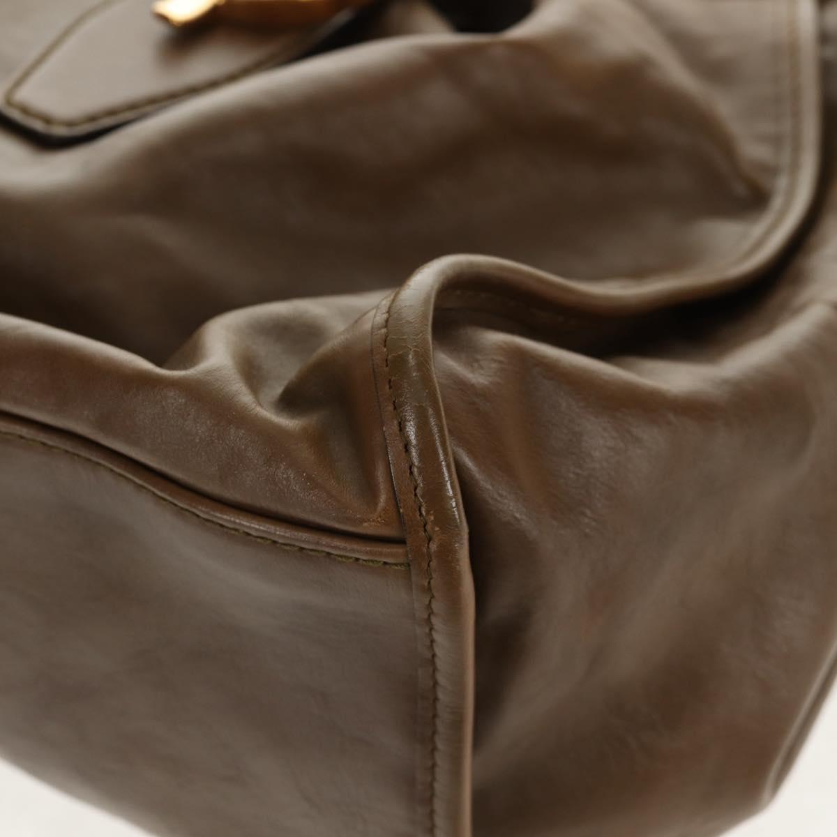 GUCCI Horsebit Shoulder Bag Leather Khaki Auth ep11163