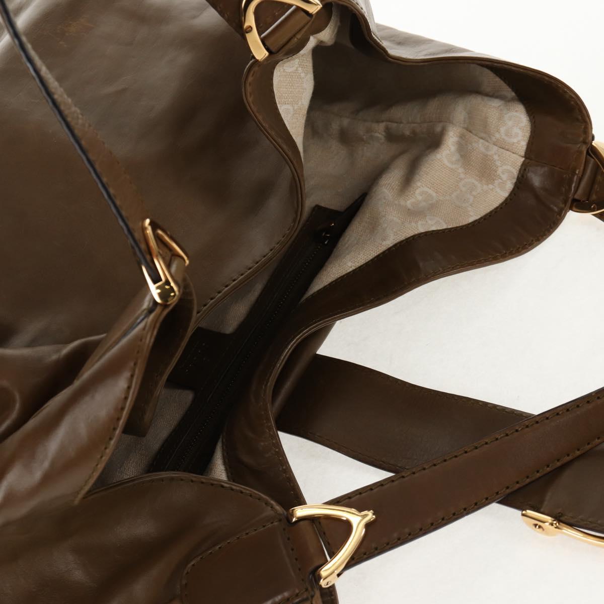 GUCCI Horsebit Shoulder Bag Leather Khaki Auth ep11163