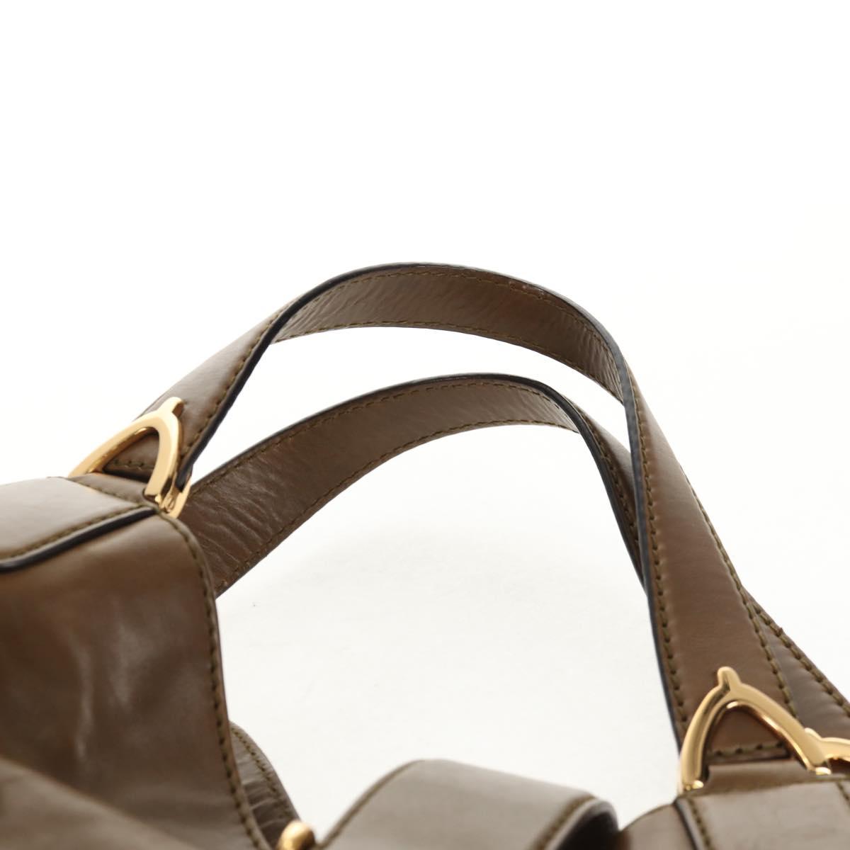 GUCCI Horsebit Shoulder Bag Leather Khaki Auth ep11163