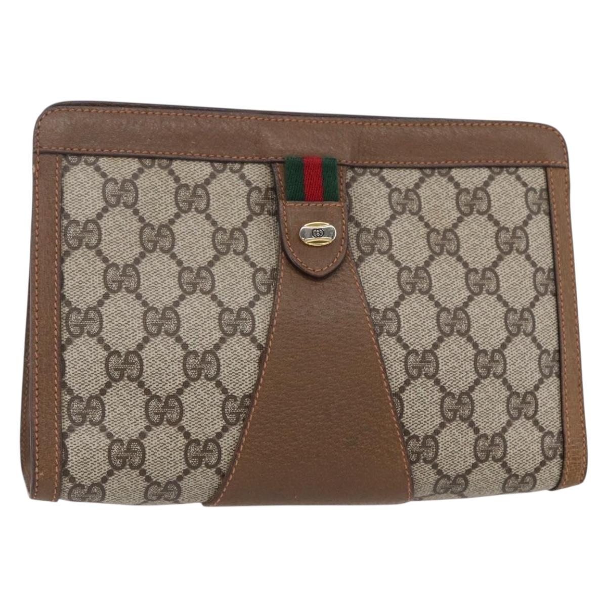 GUCCI GG Supreme Web Sherry Line Bag PVC Beige Gold 89 01 032 Auth ep11168