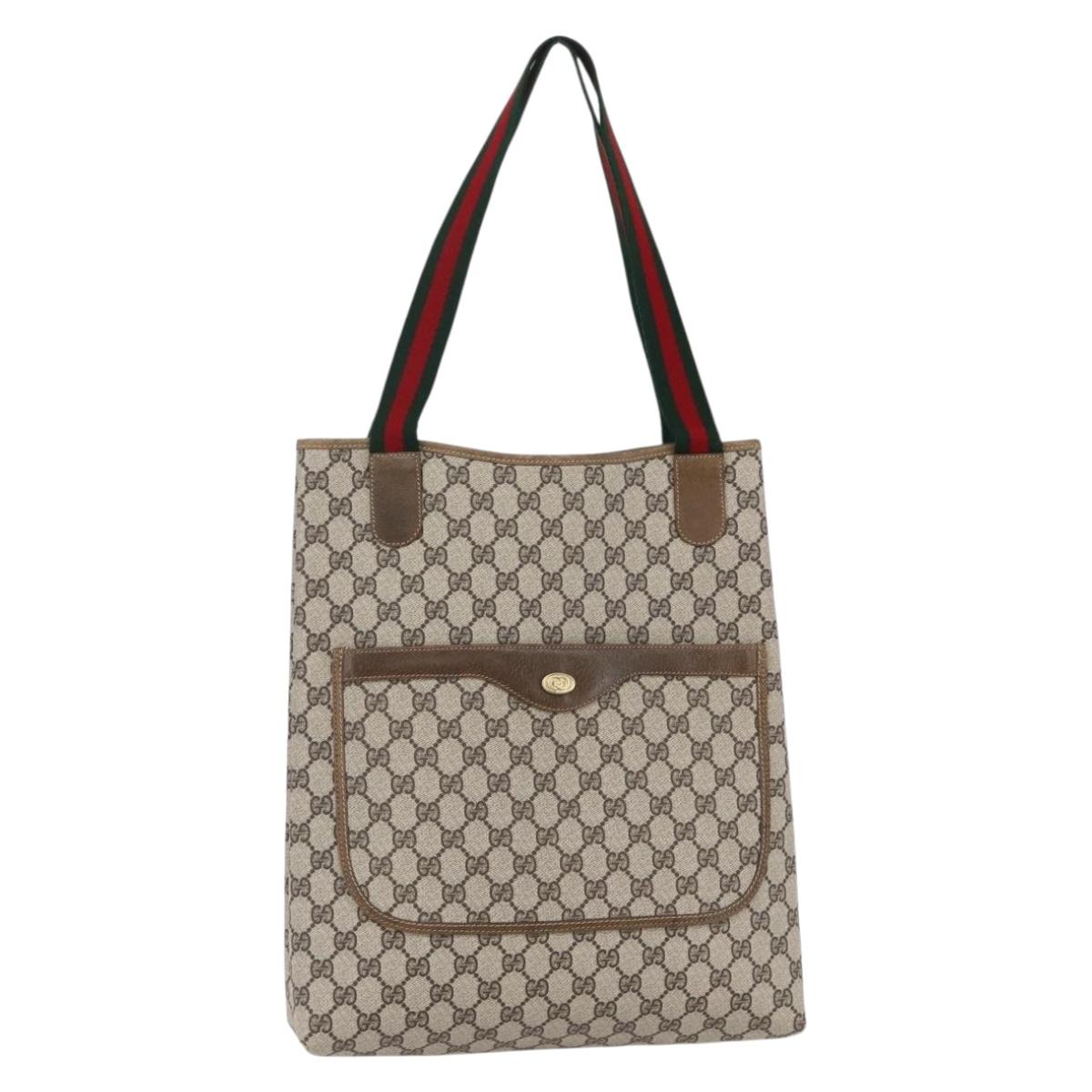 GUCCI GG Supreme Web Sherry Line Tote Bag PVC Beige 37 02 2140 Auth ep11172