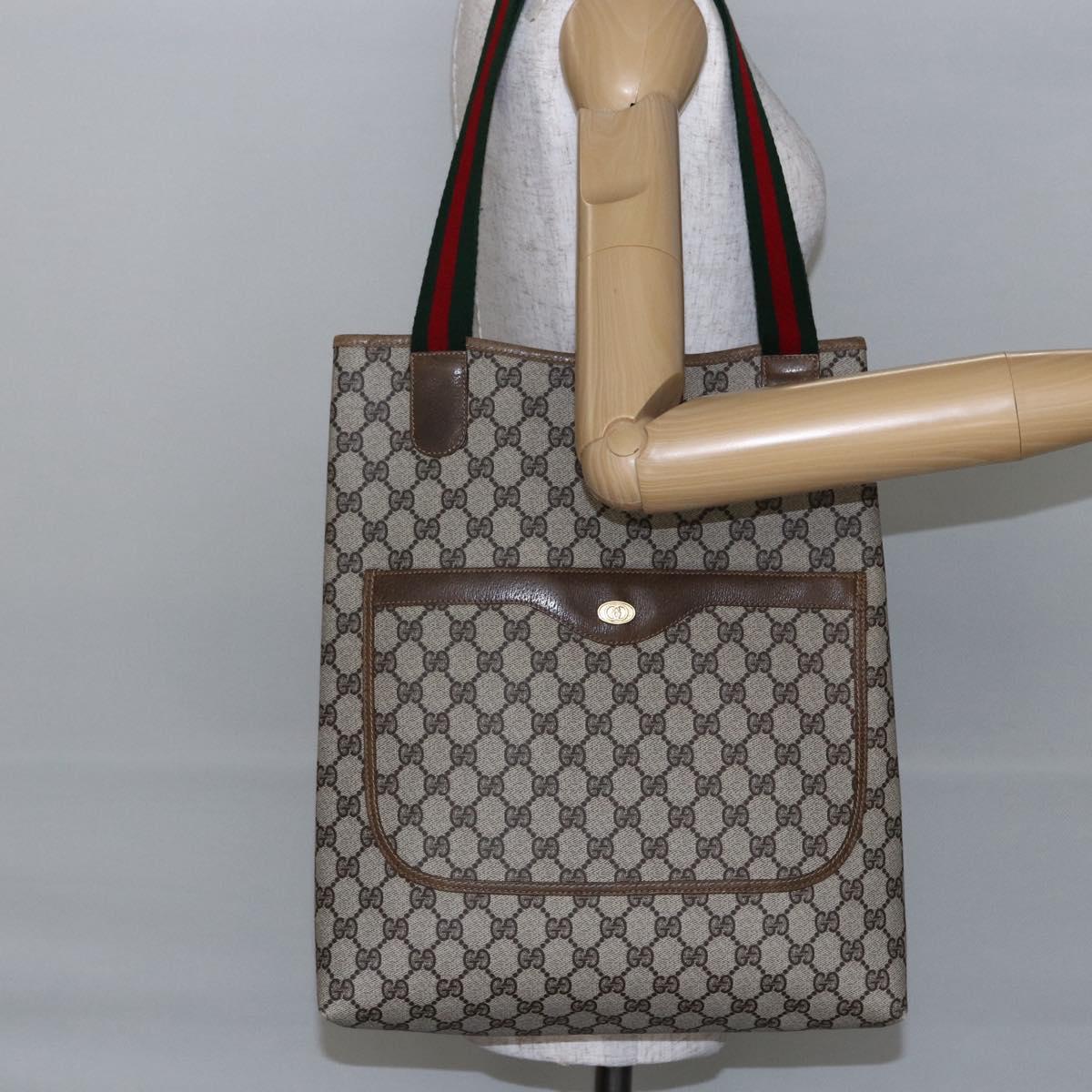 GUCCI GG Supreme Web Sherry Line Tote Bag PVC Beige 37 02 2140 Auth ep11172