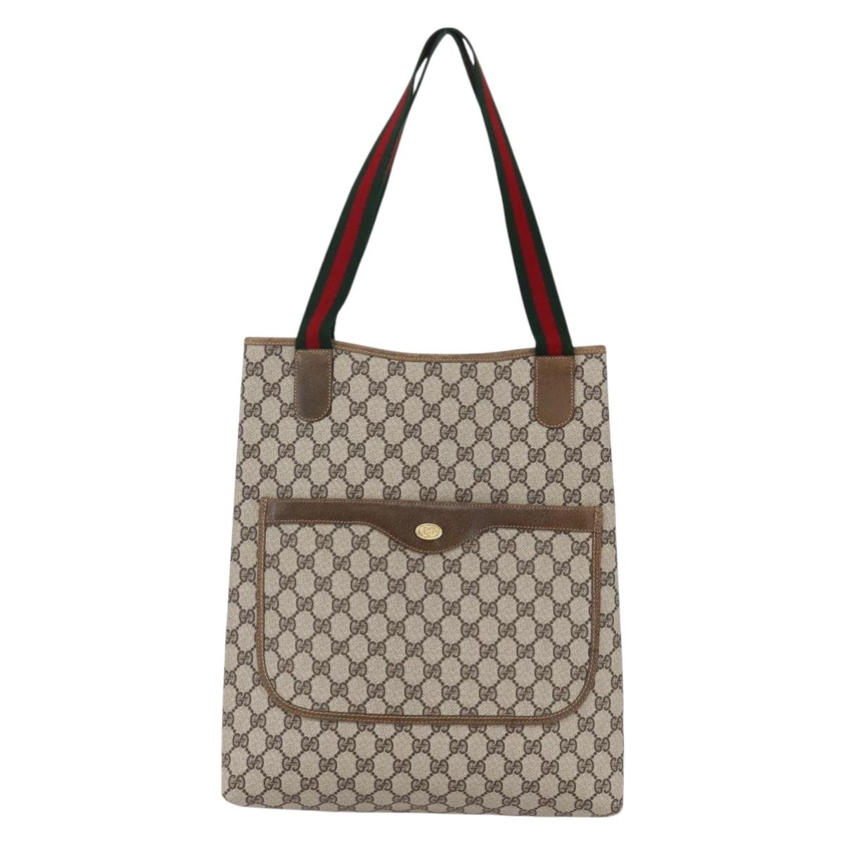 GUCCI GG Supreme Web Sherry Line Tote Bag PVC Beige 37 02 2140 Auth ep11172