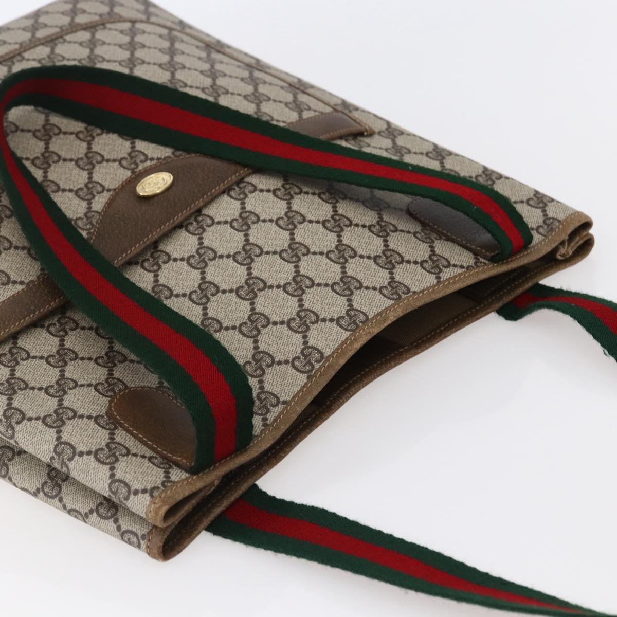 GUCCI GG Supreme Web Sherry Line Tote Bag PVC Beige 37 02 2140 Auth ep11172