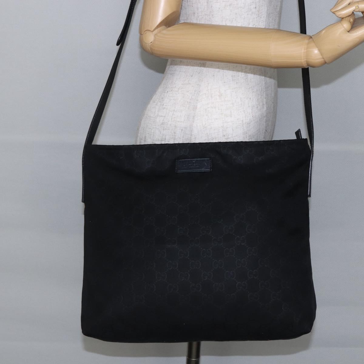 GUCCI GG Canvas Shoulder Bag Nylon Black Silver 308840 Auth ep11174