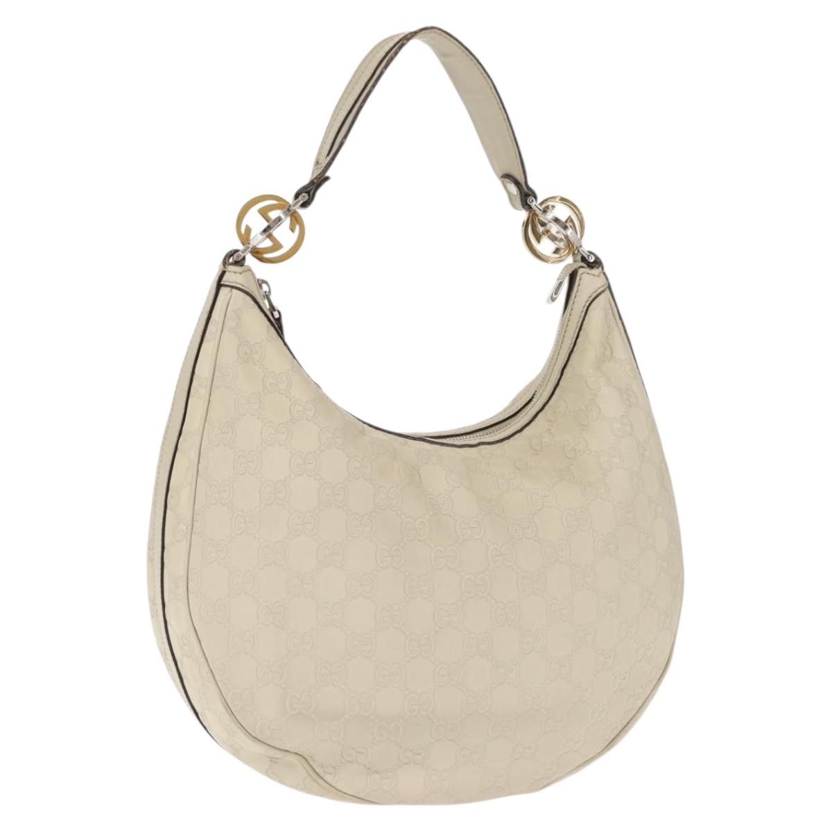 GUCCI Guccissima GG Shoulder Bag Leather White Auth ep11181
