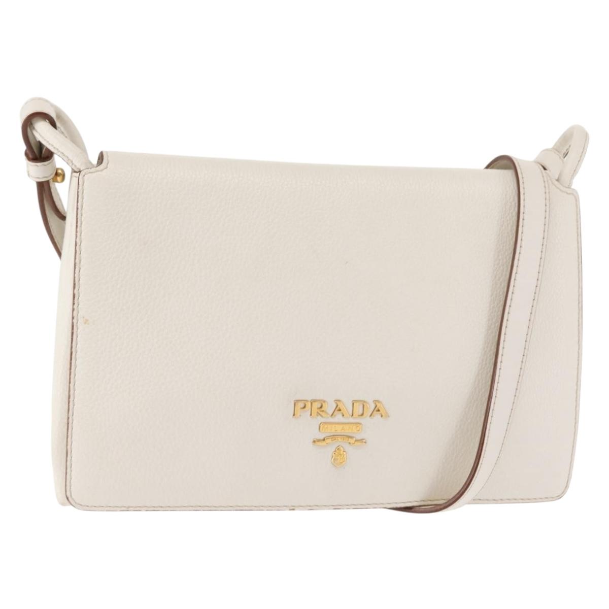 PRADA Shoulder Bag Leather White Gold Auth ep11182