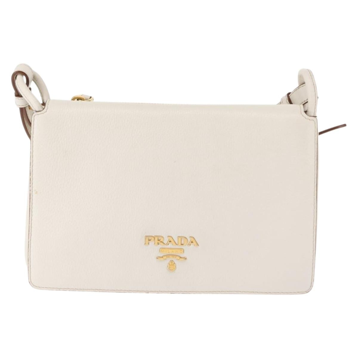 PRADA Shoulder Bag Leather White Gold Auth ep11182