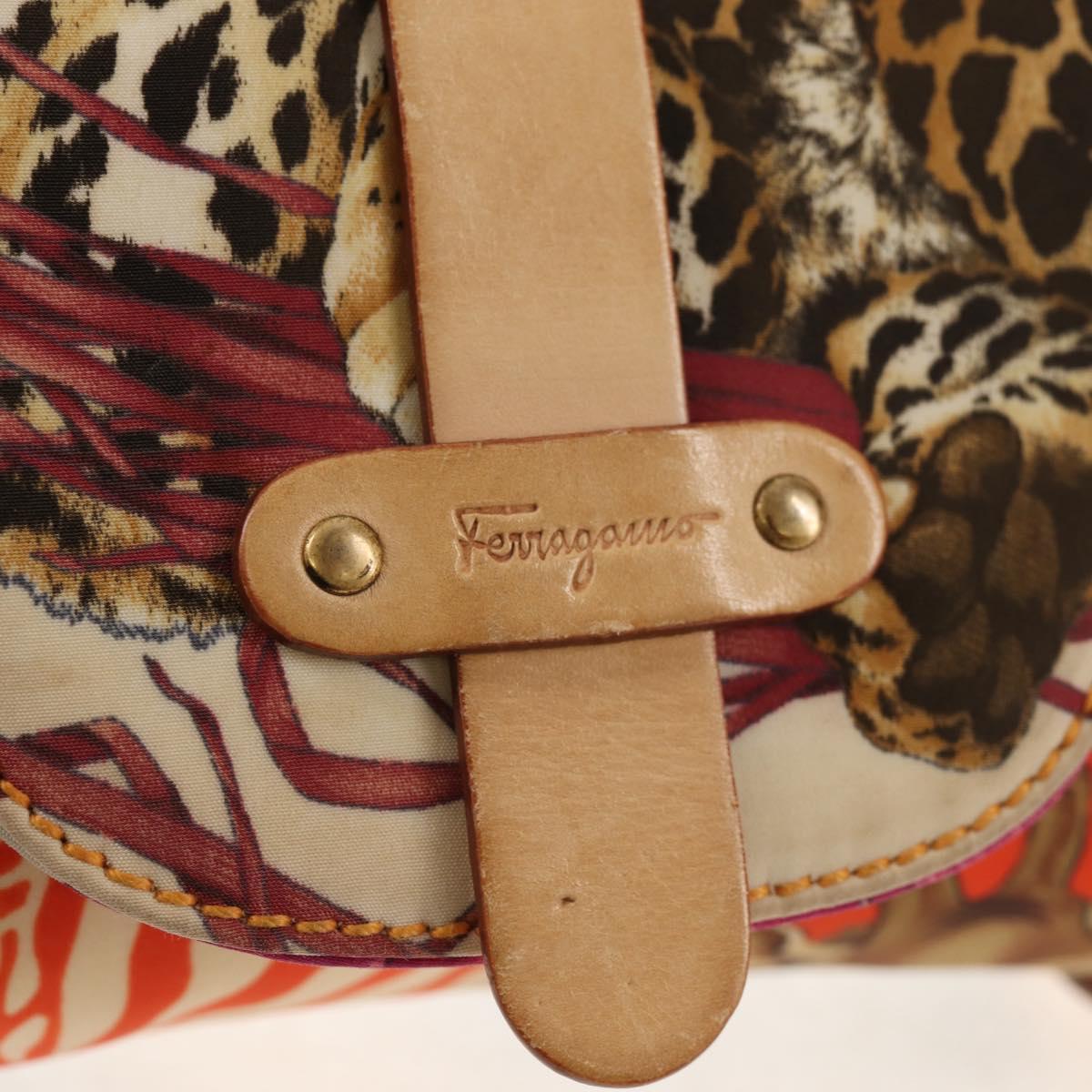Salvatore Ferragamo Animal Pattern Shoulder Bag Nylon Leather Beige Auth ep11184