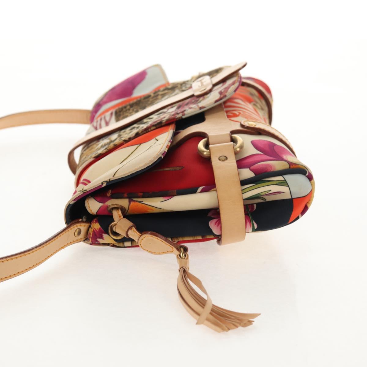 Salvatore Ferragamo Animal Pattern Shoulder Bag Nylon Leather Beige Auth ep11184