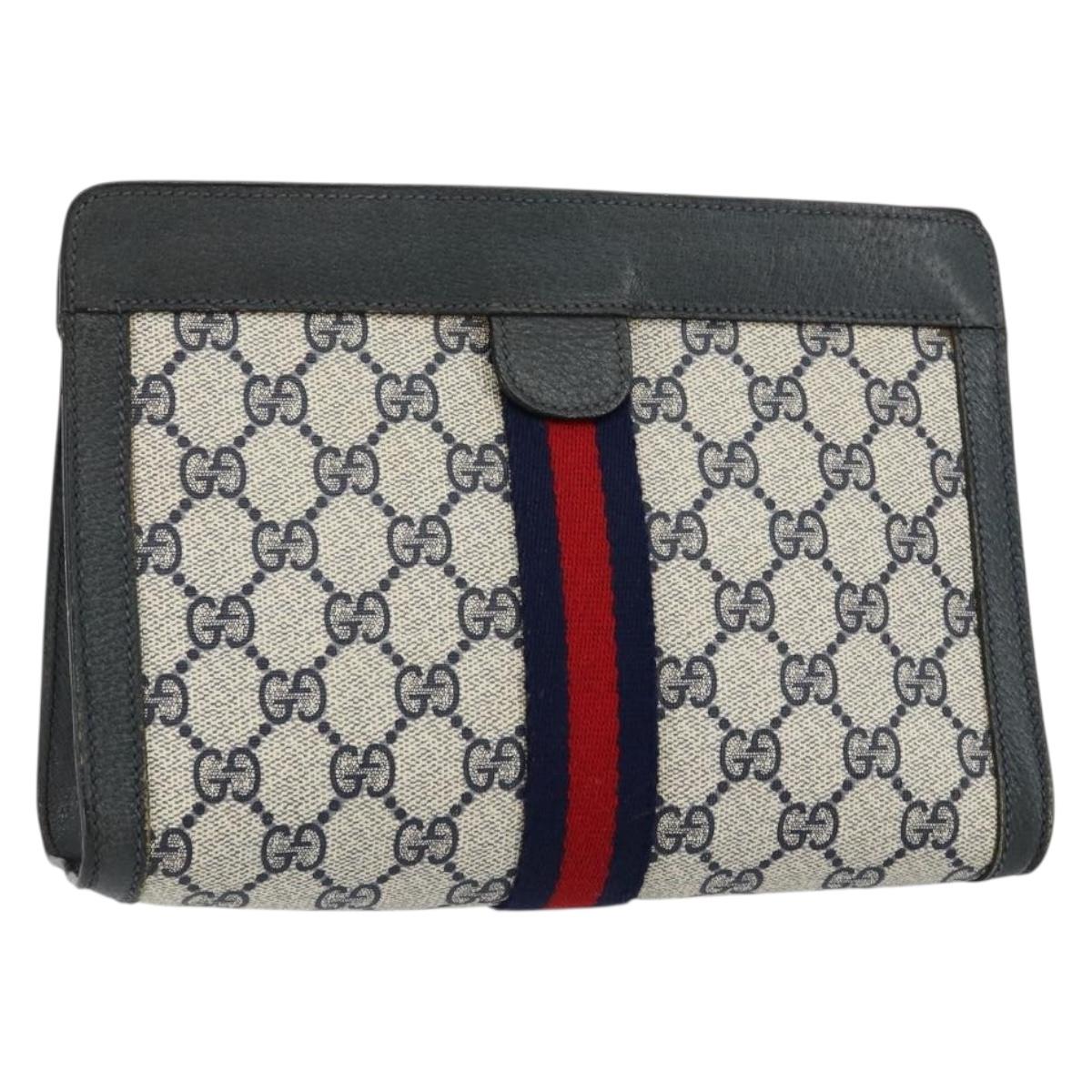 GUCCI GG Supreme Sherry Line Clutch Bag PVC Navy Fuchsia 89 01 001 Auth ep11187