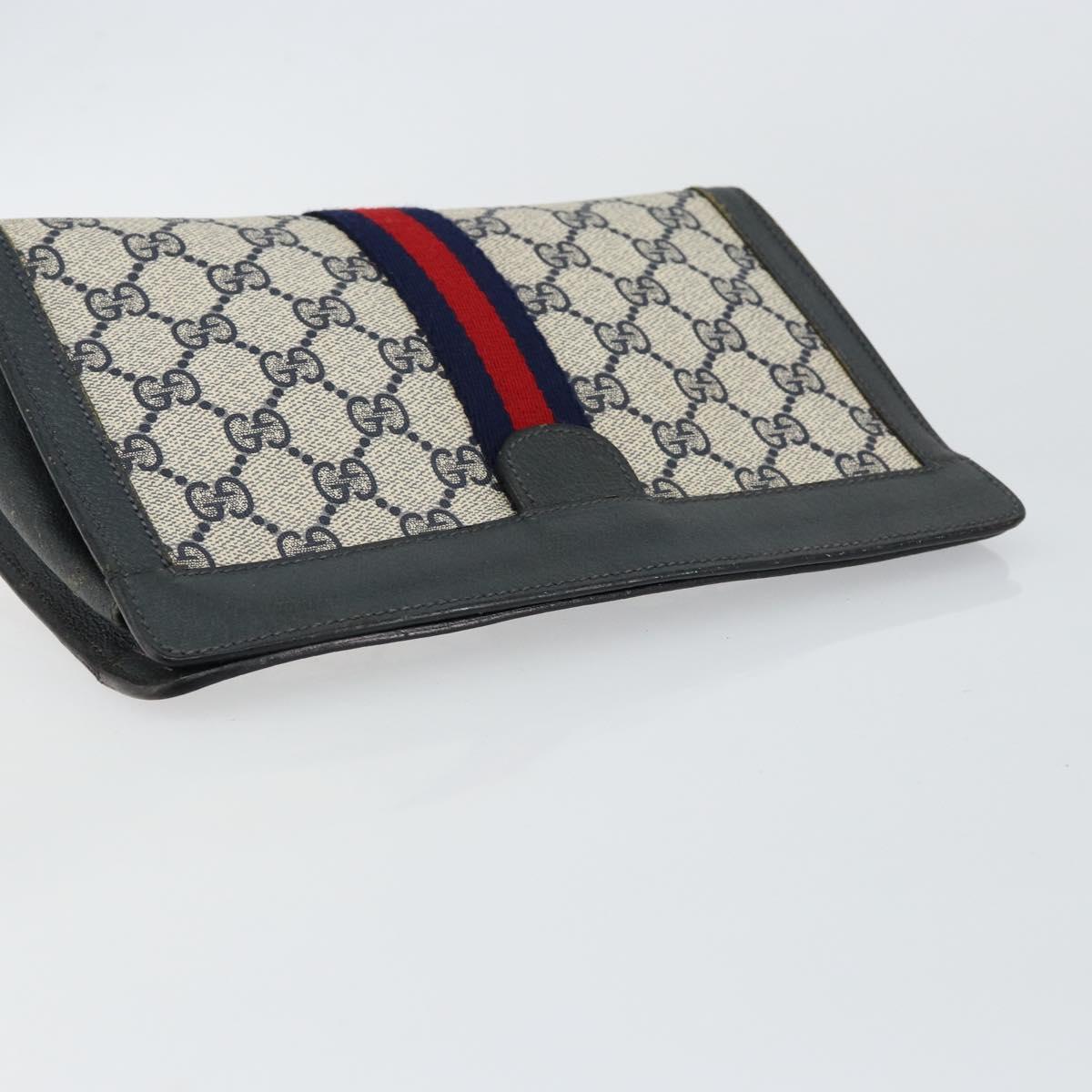 GUCCI GG Supreme Sherry Line Clutch Bag PVC Navy Fuchsia 89 01 001 Auth ep11187