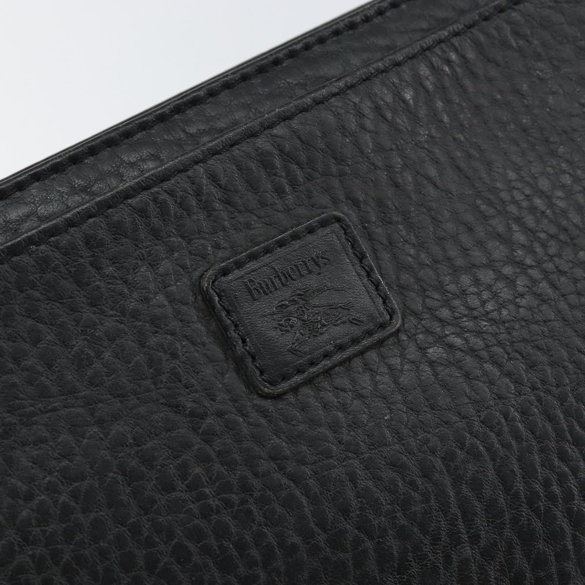 Burberrys Clutch Bag Leather Black Auth ep11188
