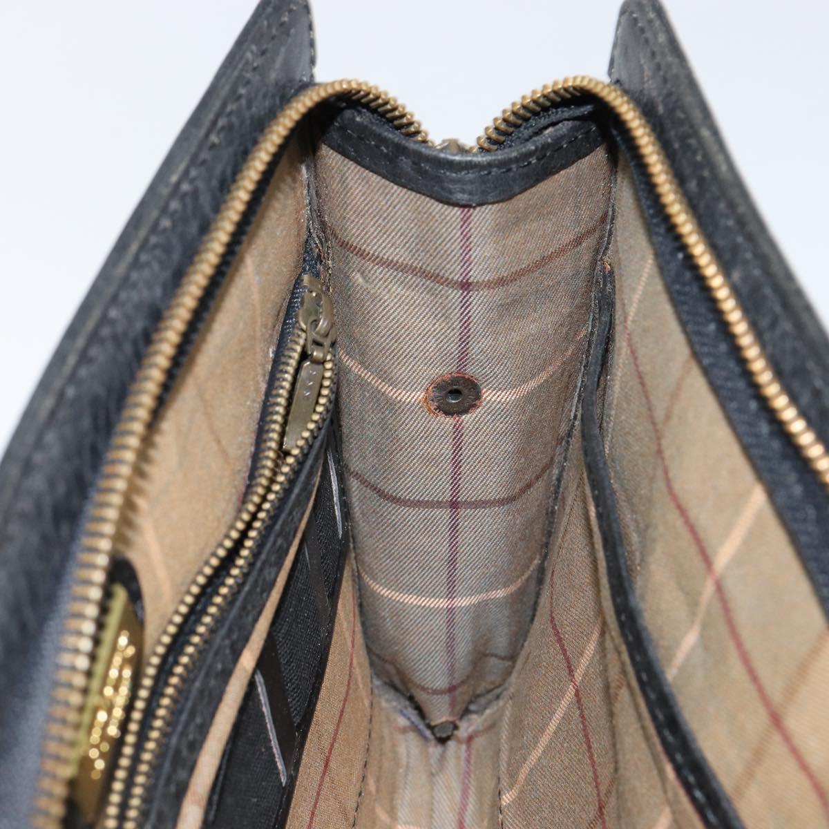 Burberrys Clutch Bag Leather Black Auth ep11188