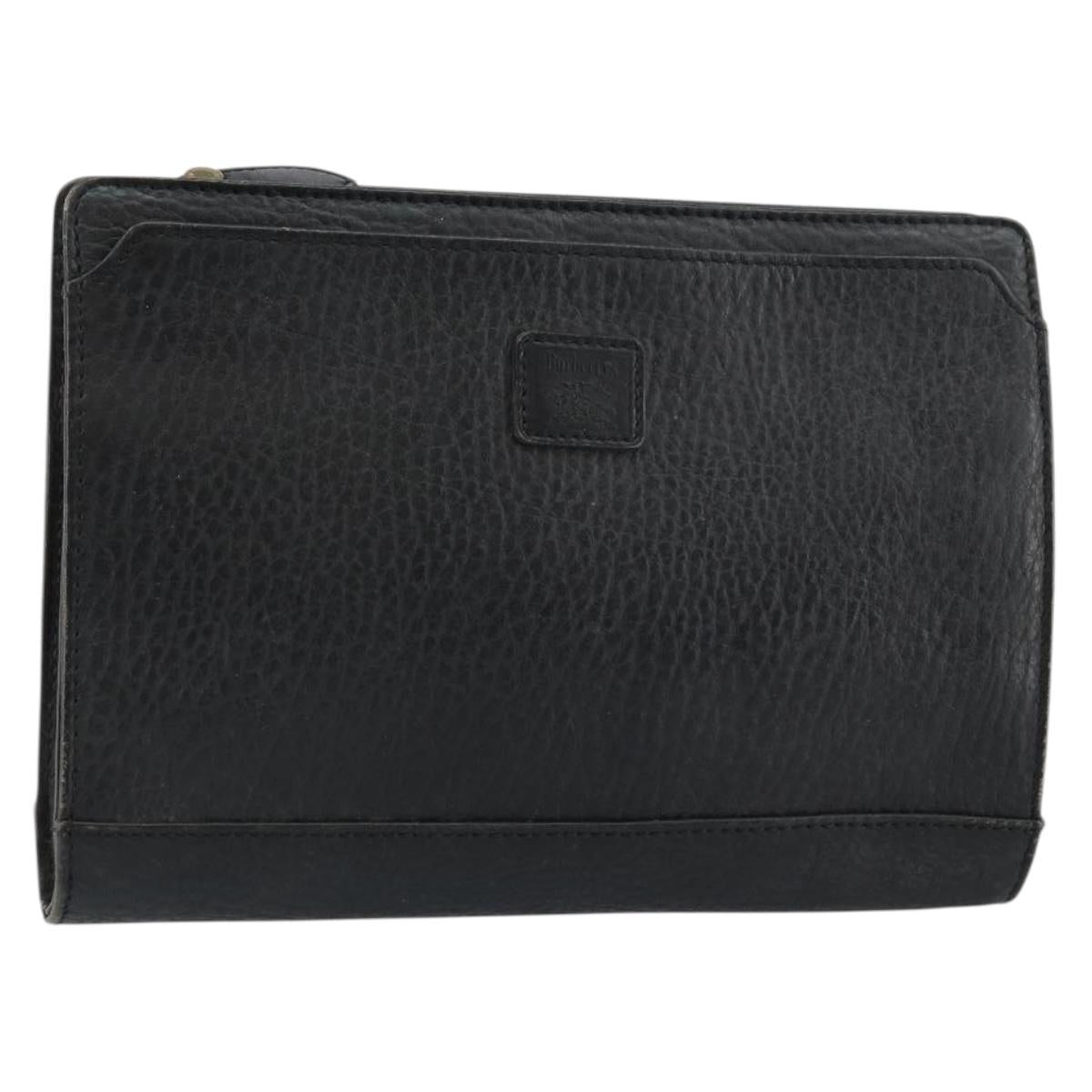 Burberrys Clutch Bag Leather Black Auth ep11188