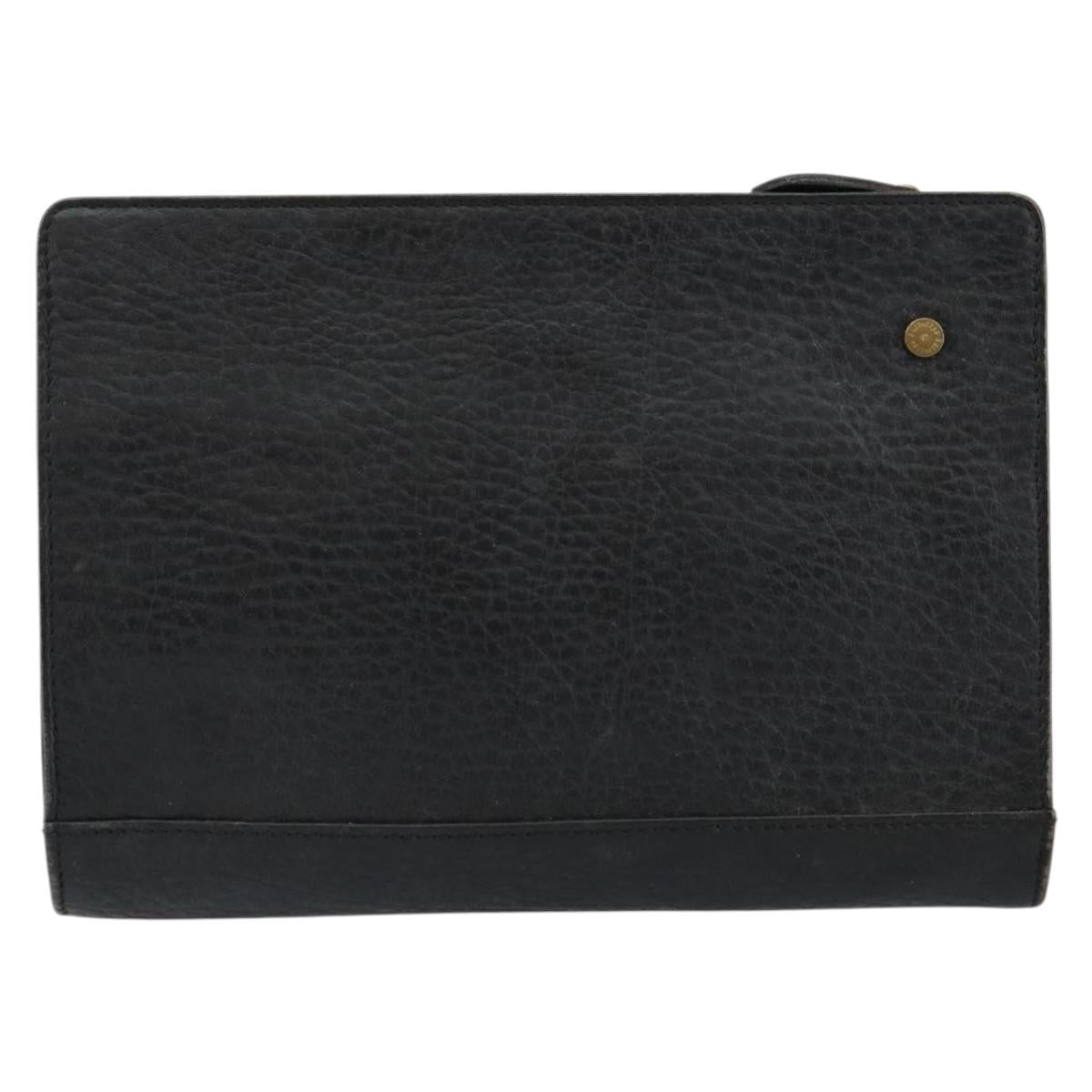 Burberrys Clutch Bag Leather Black Auth ep11188