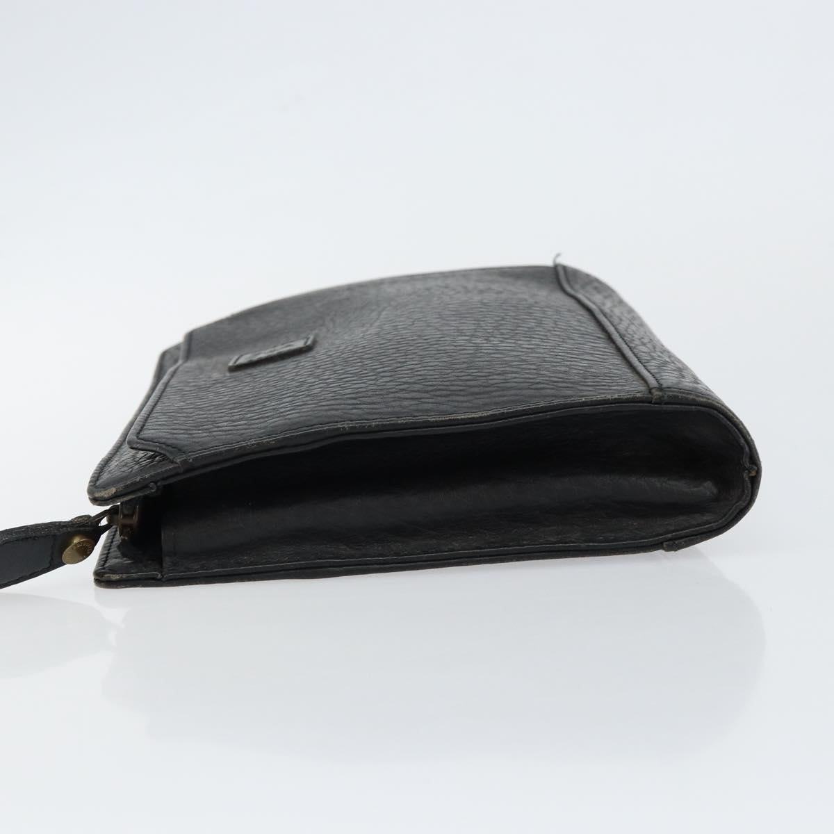 Burberrys Clutch Bag Leather Black Auth ep11188