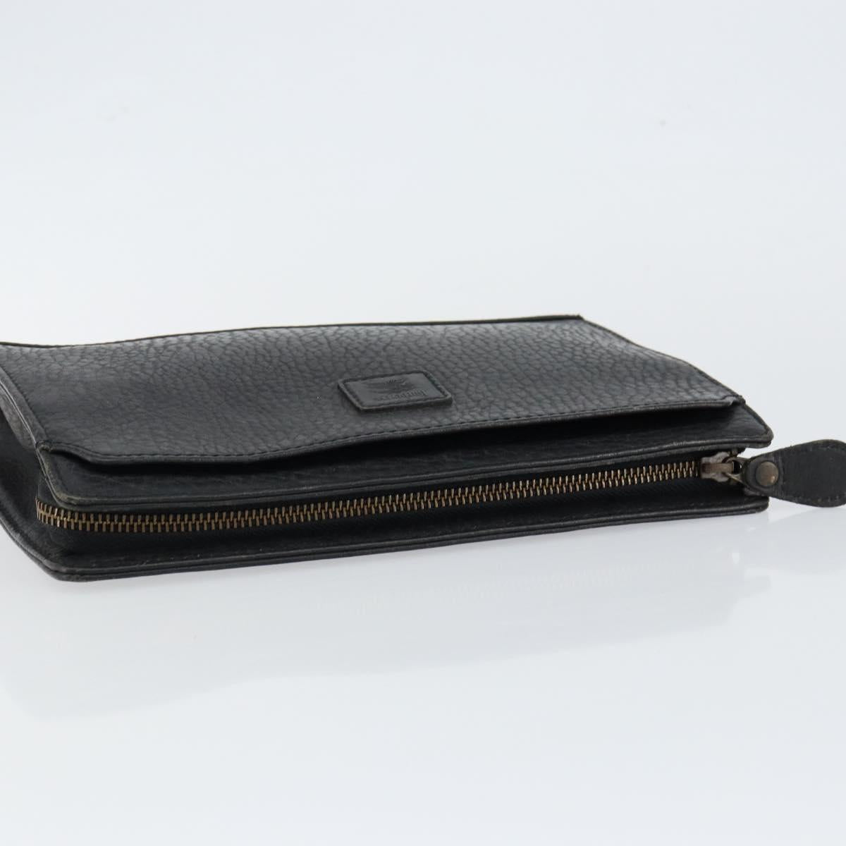 Burberrys Clutch Bag Leather Black Auth ep11188