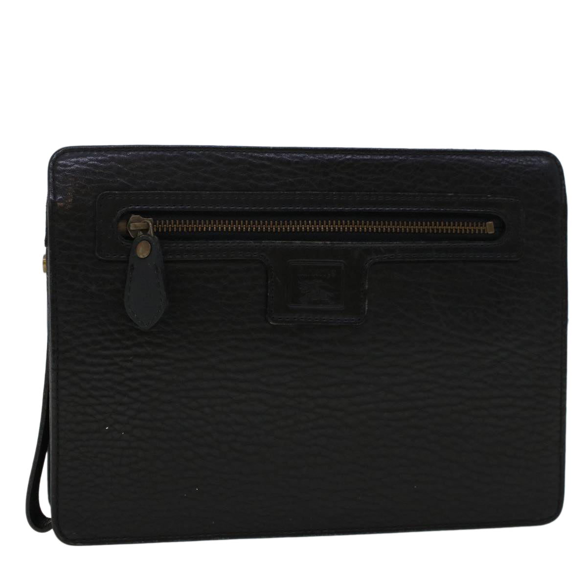 Burberrys Clutch Bag Leather Black Auth ep1119