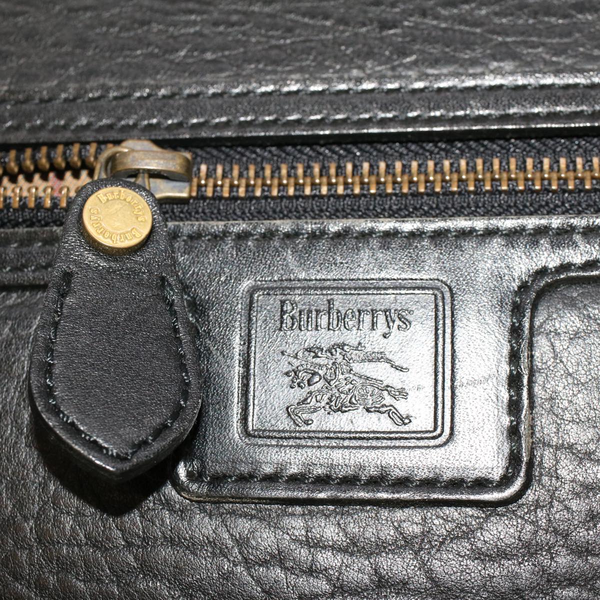 Burberrys Clutch Bag Leather Black Auth ep1119