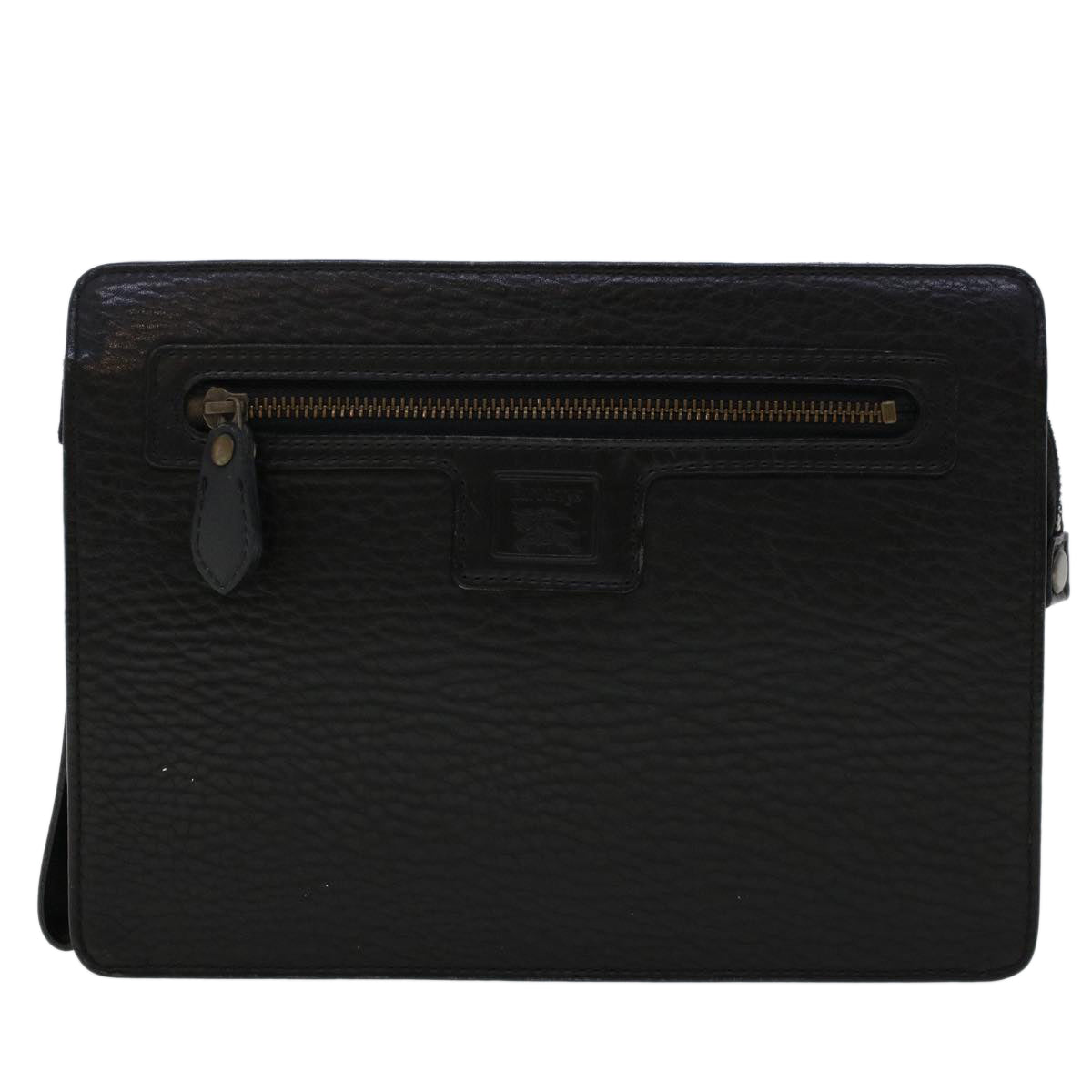 Burberrys Clutch Bag Leather Black Auth ep1119