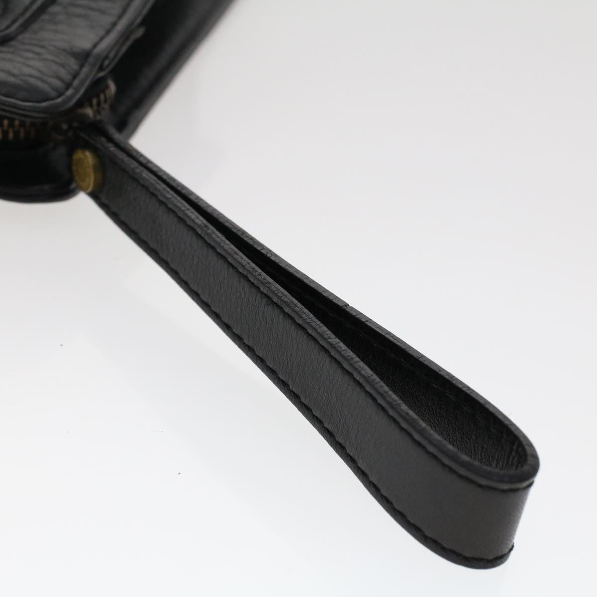 Burberrys Clutch Bag Leather Black Auth ep1119