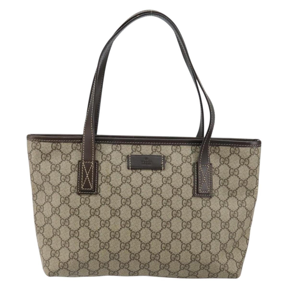 GUCCI GG Supreme Tote Bag PVC Leather Beige Auth ep11190