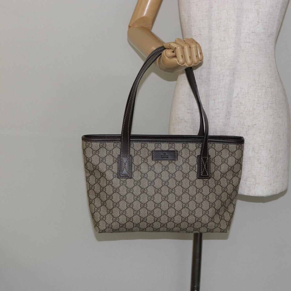 GUCCI GG Supreme Tote Bag PVC Leather Beige Auth ep11190