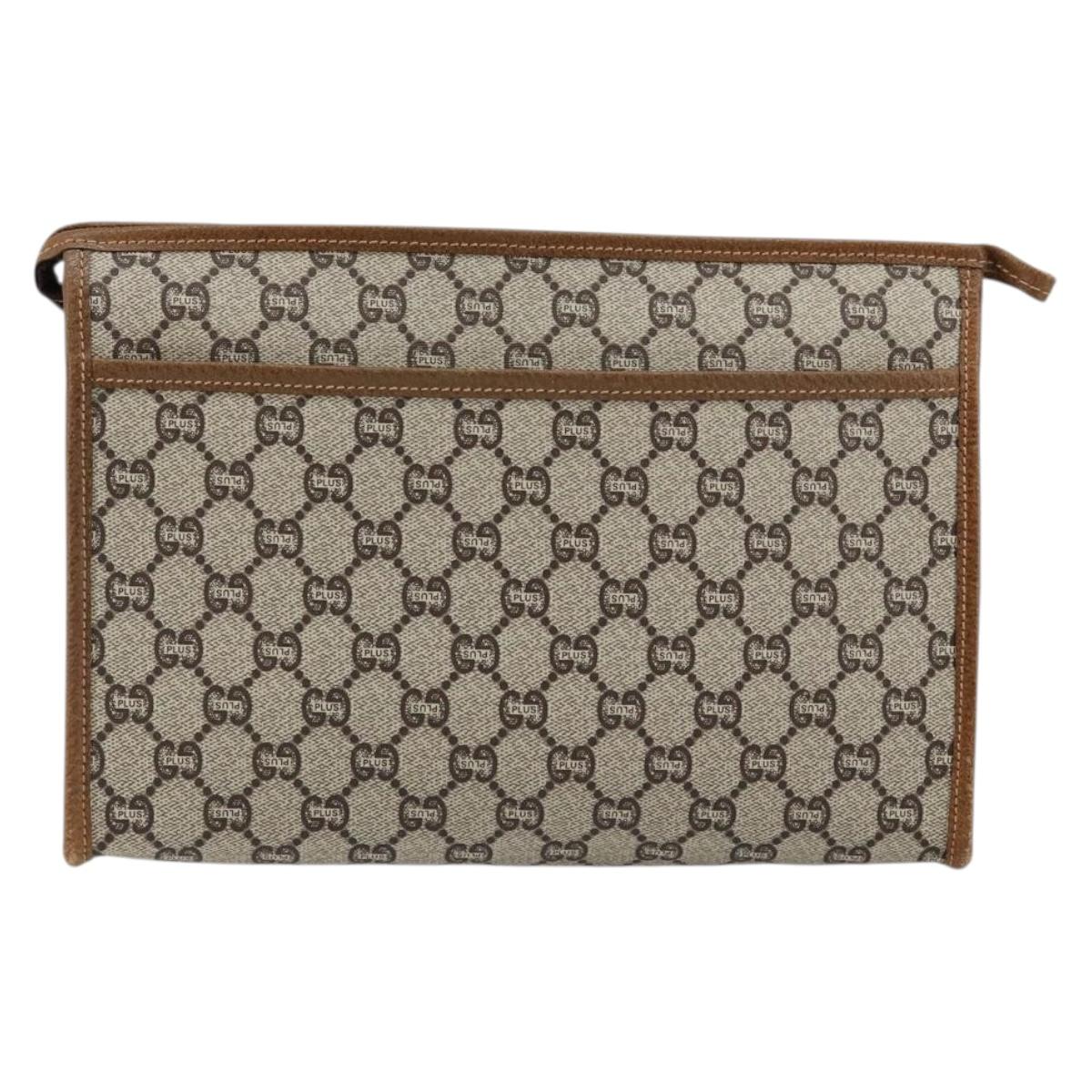 GUCCI GG Plus Supreme Clutch Bag PVC Beige Gold Auth ep11196