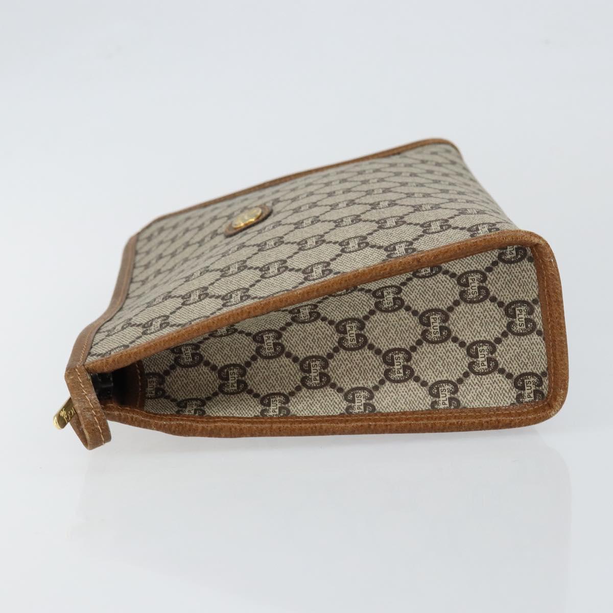 GUCCI GG Plus Supreme Clutch Bag PVC Beige Gold Auth ep11196