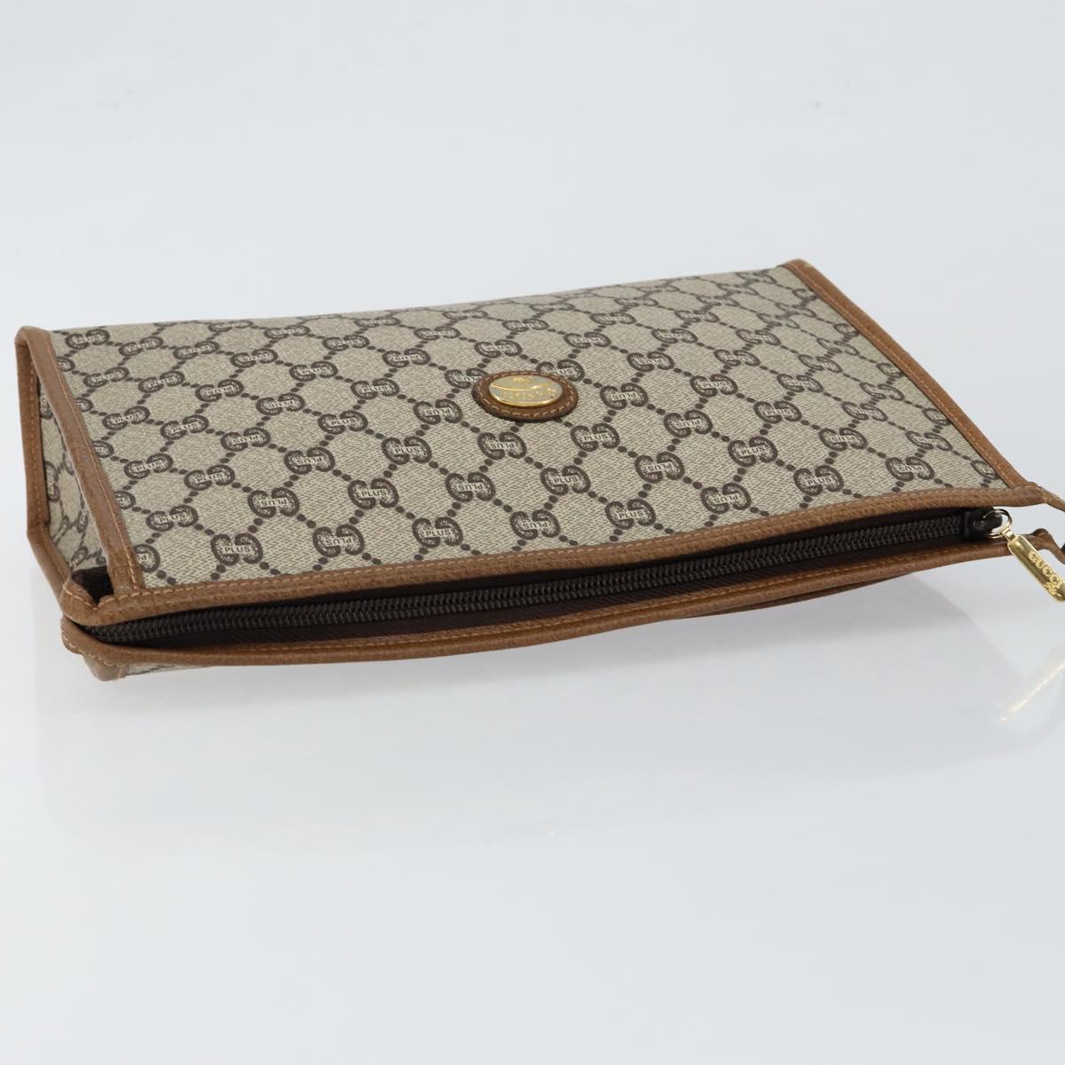 GUCCI GG Plus Supreme Clutch Bag PVC Beige Gold Auth ep11196