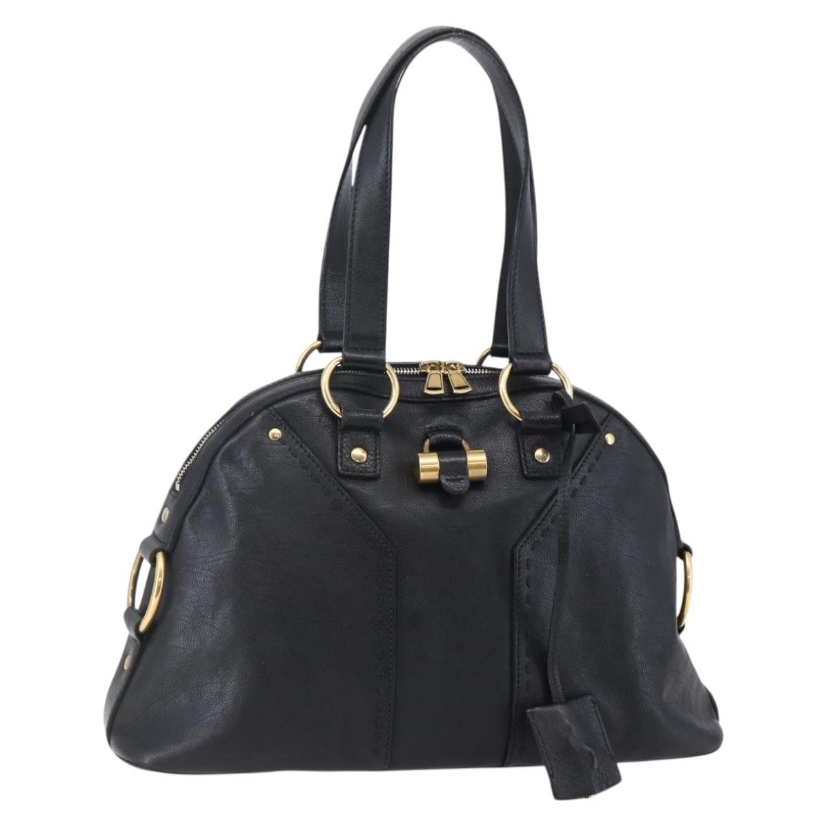 SAINT LAURENT Muse Hand Bag Leather Black Gold 156465 Auth ep11198