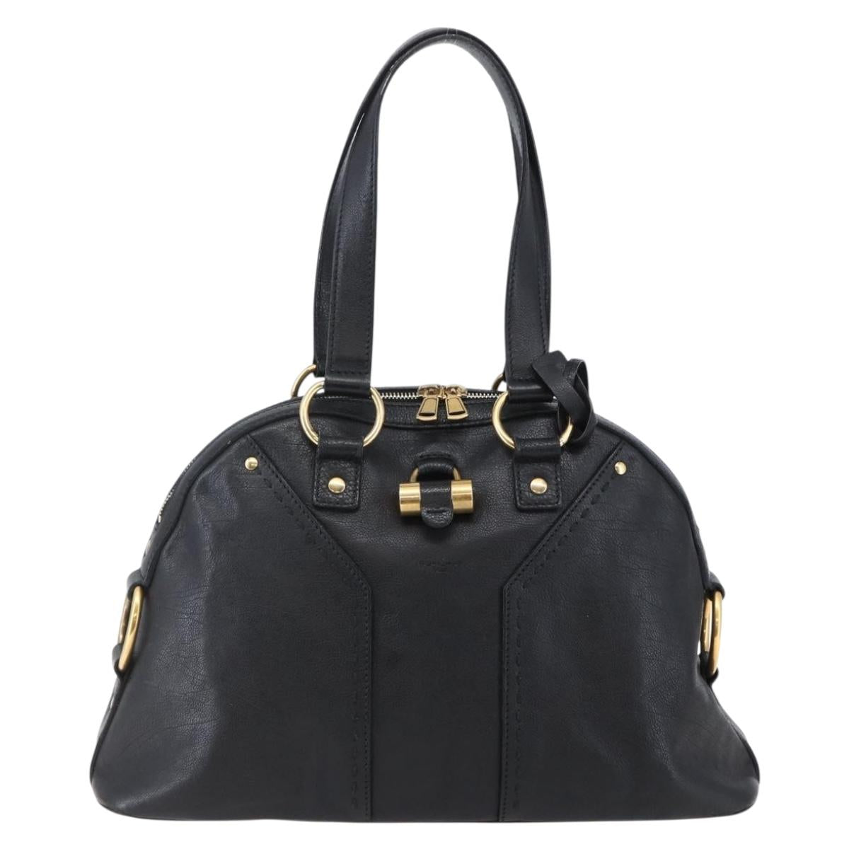 SAINT LAURENT Muse Hand Bag Leather Black Gold 156465 Auth ep11198
