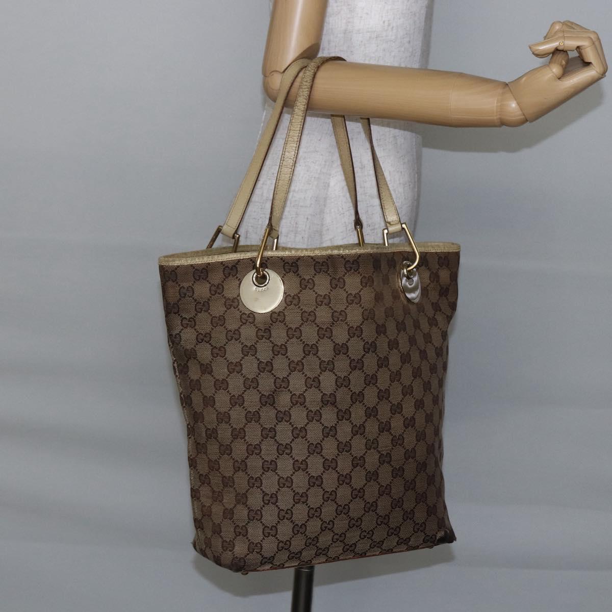 GUCCI GG Canvas Tote Bag Beige Gold 120836 Auth ep11204