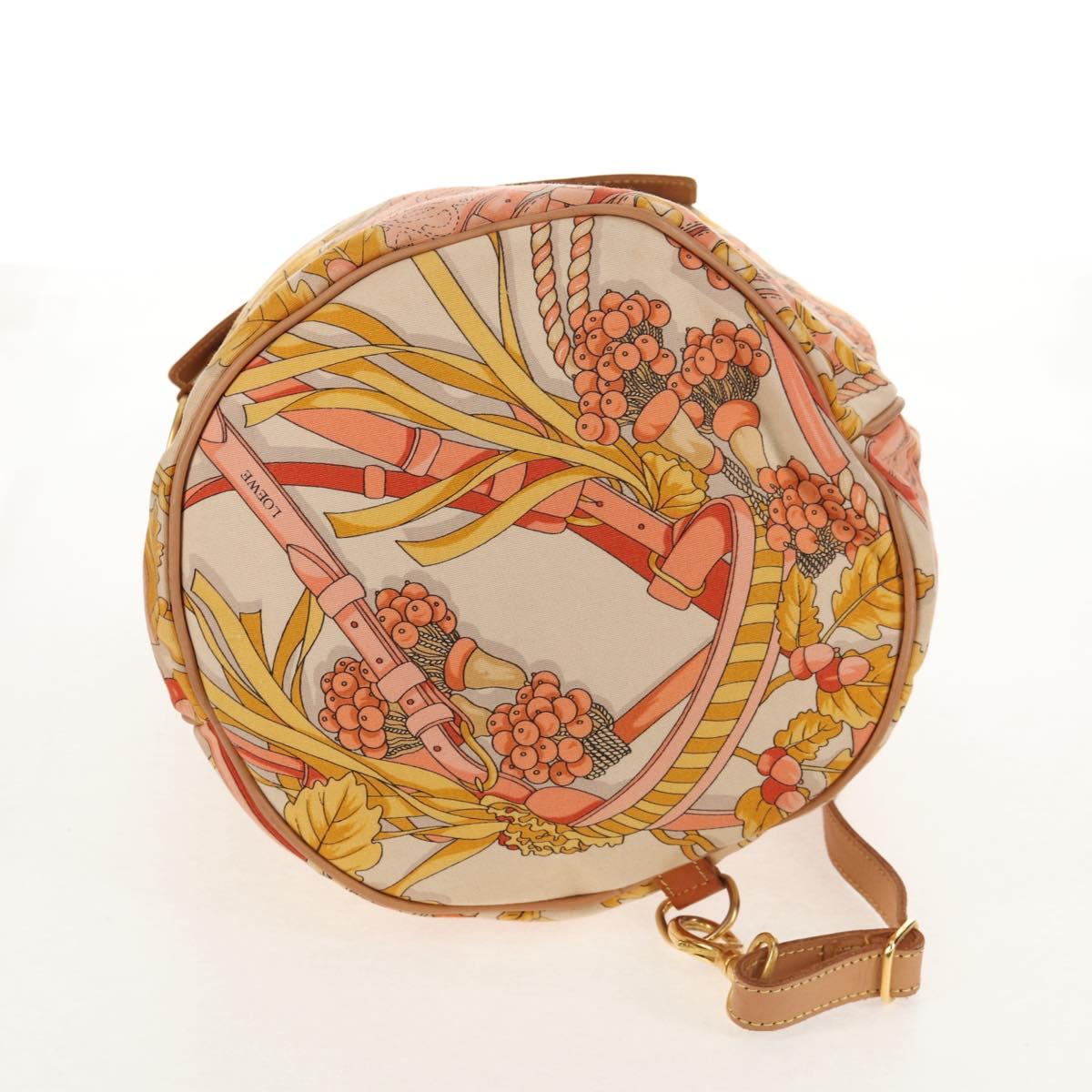 LOEWE Shoulder Bag Canvas Leather Beige Pink yellow Auth ep11209