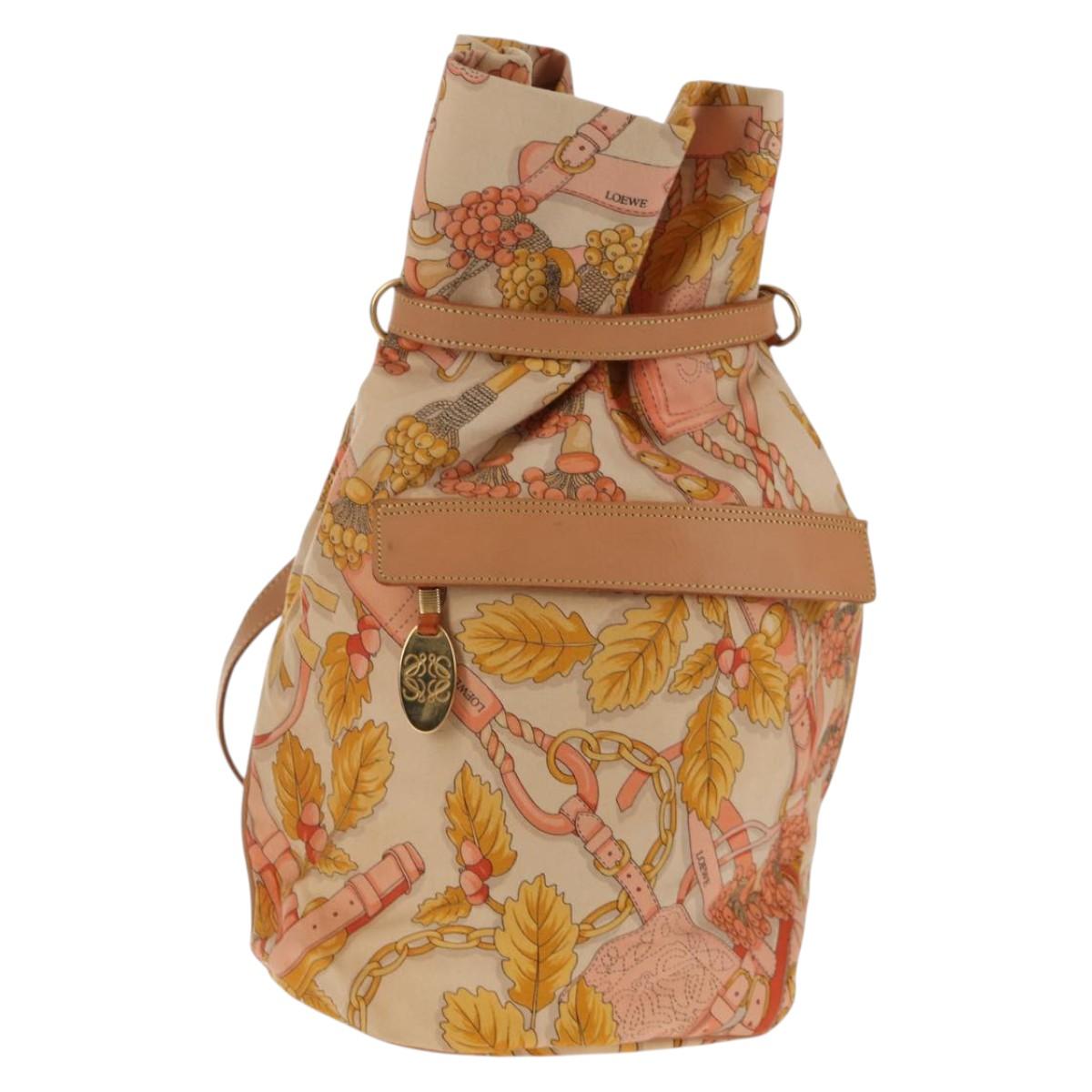 LOEWE Shoulder Bag Canvas Leather Beige Pink yellow Auth ep11209