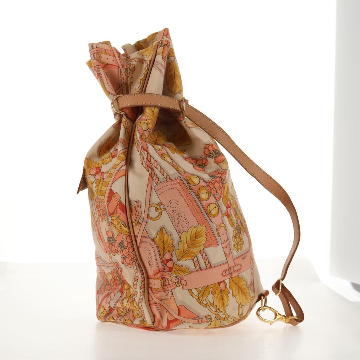 LOEWE Shoulder Bag Canvas Leather Beige Pink yellow Auth ep11209