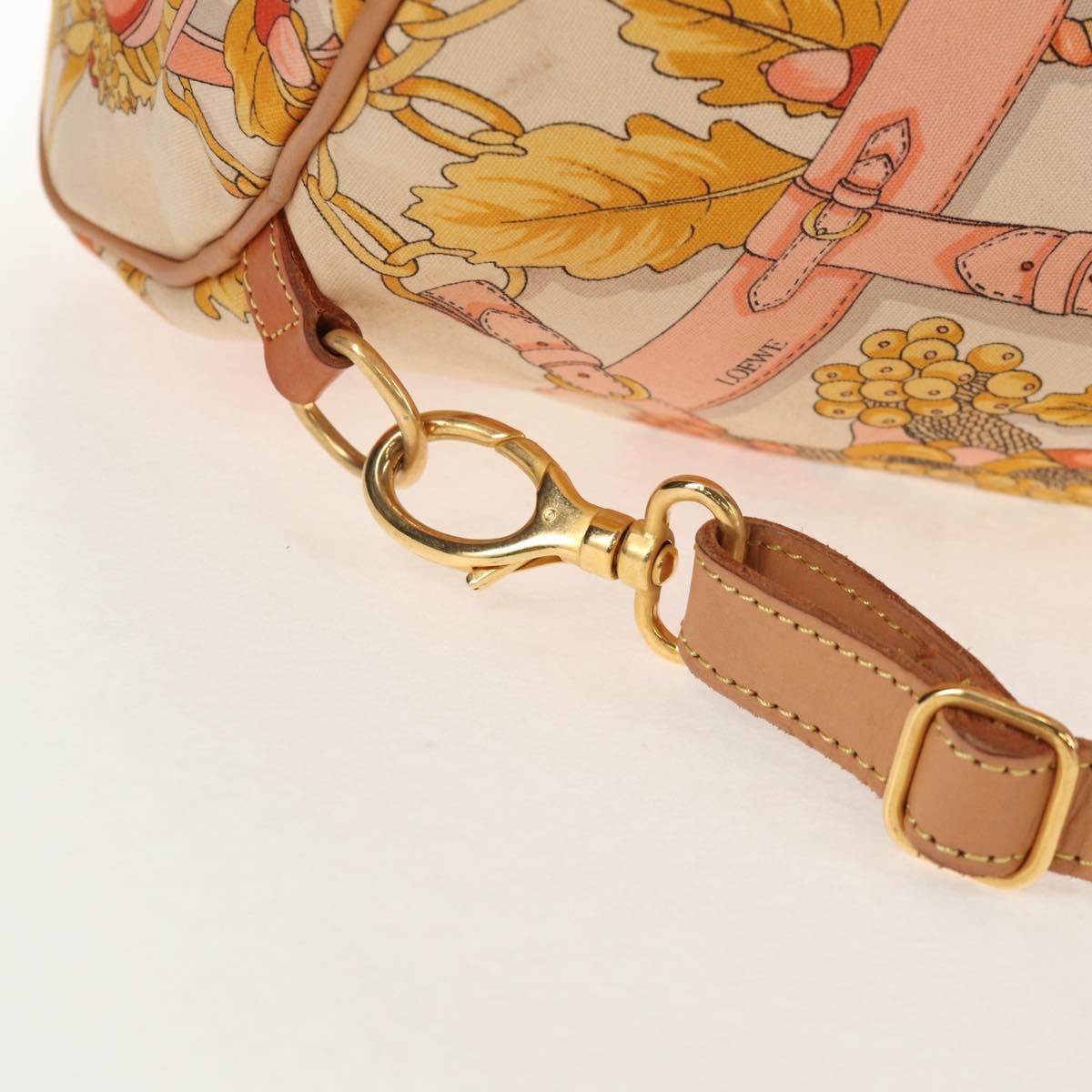 LOEWE Shoulder Bag Canvas Leather Beige Pink yellow Auth ep11209