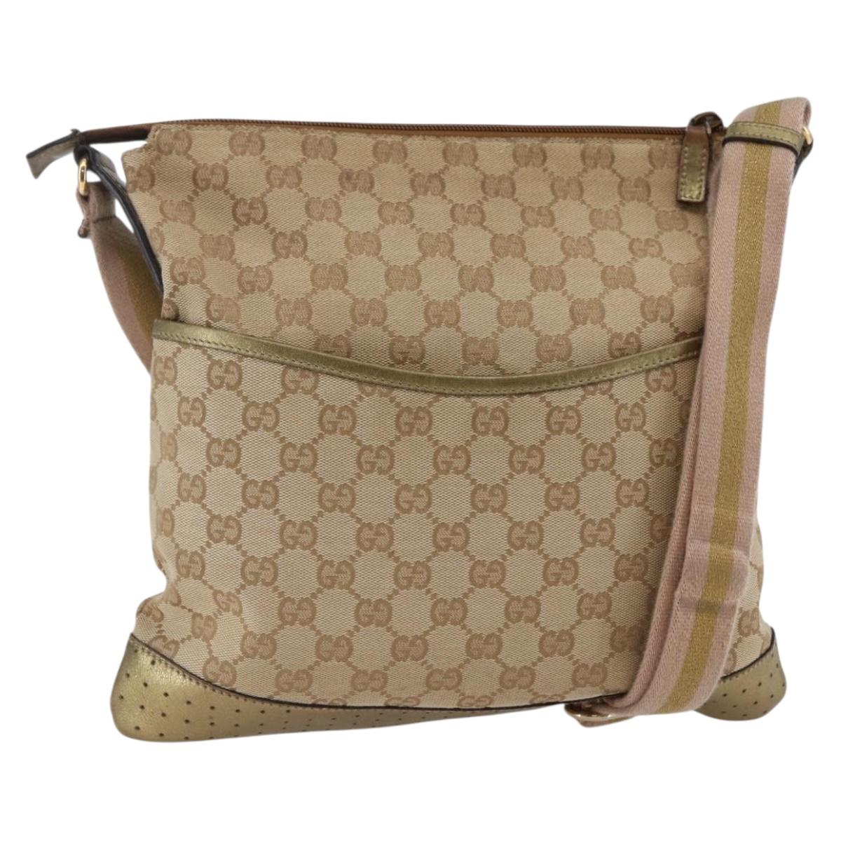 GUCCI GG Canvas Shoulder Bag Beige Gold 145857 Auth ep11216