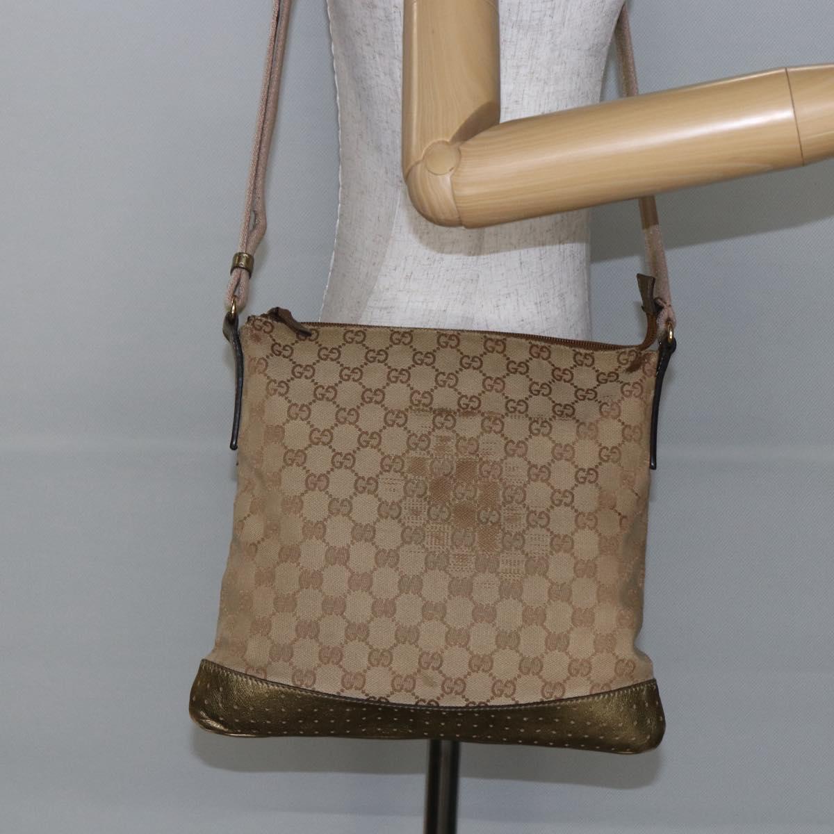 GUCCI GG Canvas Shoulder Bag Beige Gold 145857 Auth ep11216