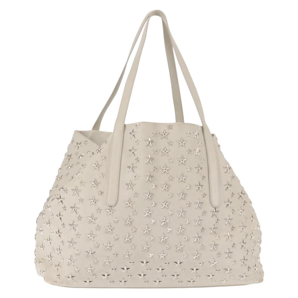 Jimmy Choo Studs Tote Bag Leather White Silver Auth ep11221