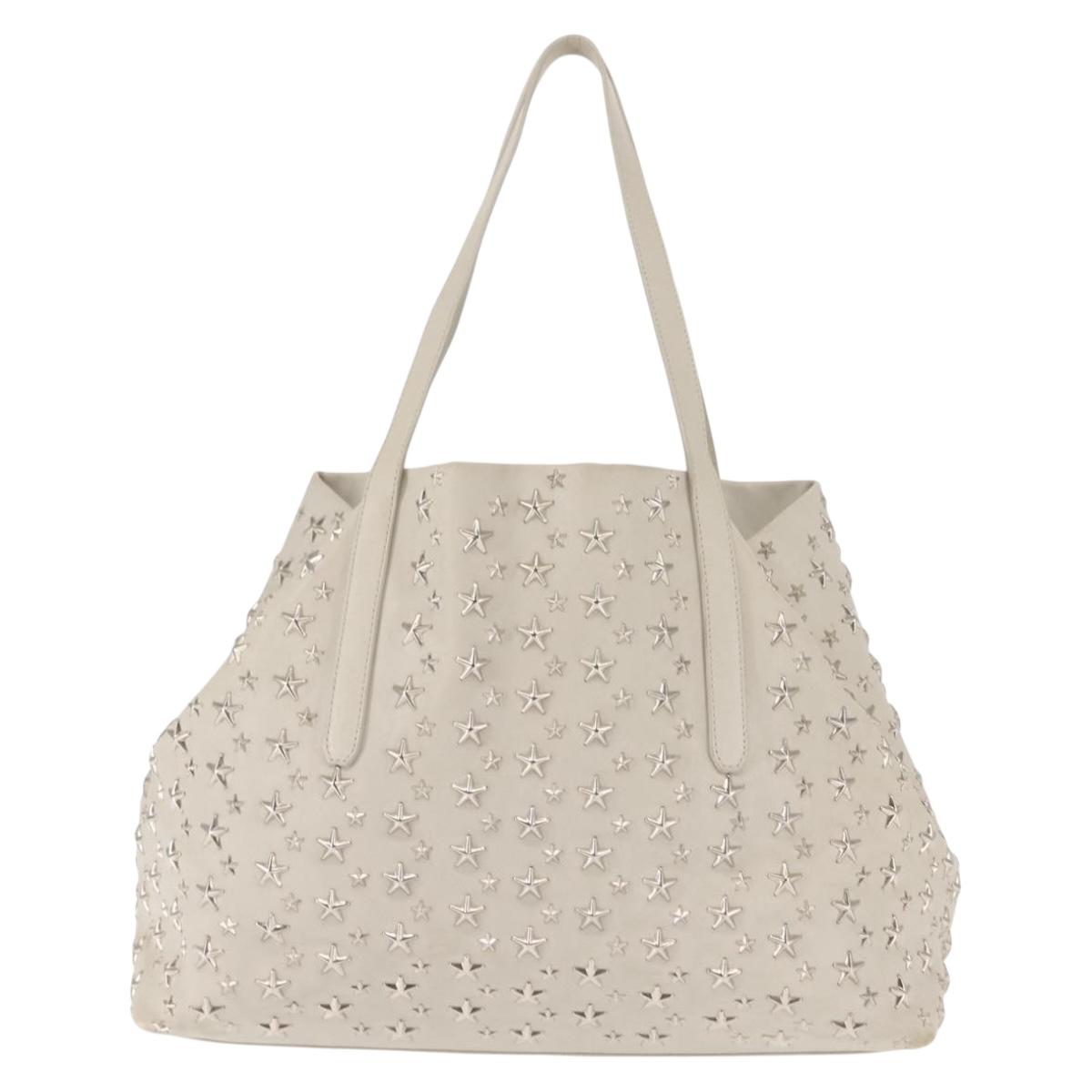 Jimmy Choo Studs Tote Bag Leather White Silver Auth ep11221